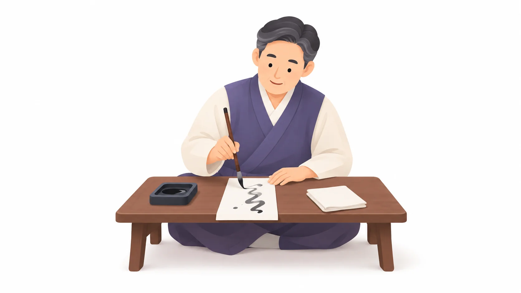 아들이 붓으로 아버지 지방을 쓰는 모습