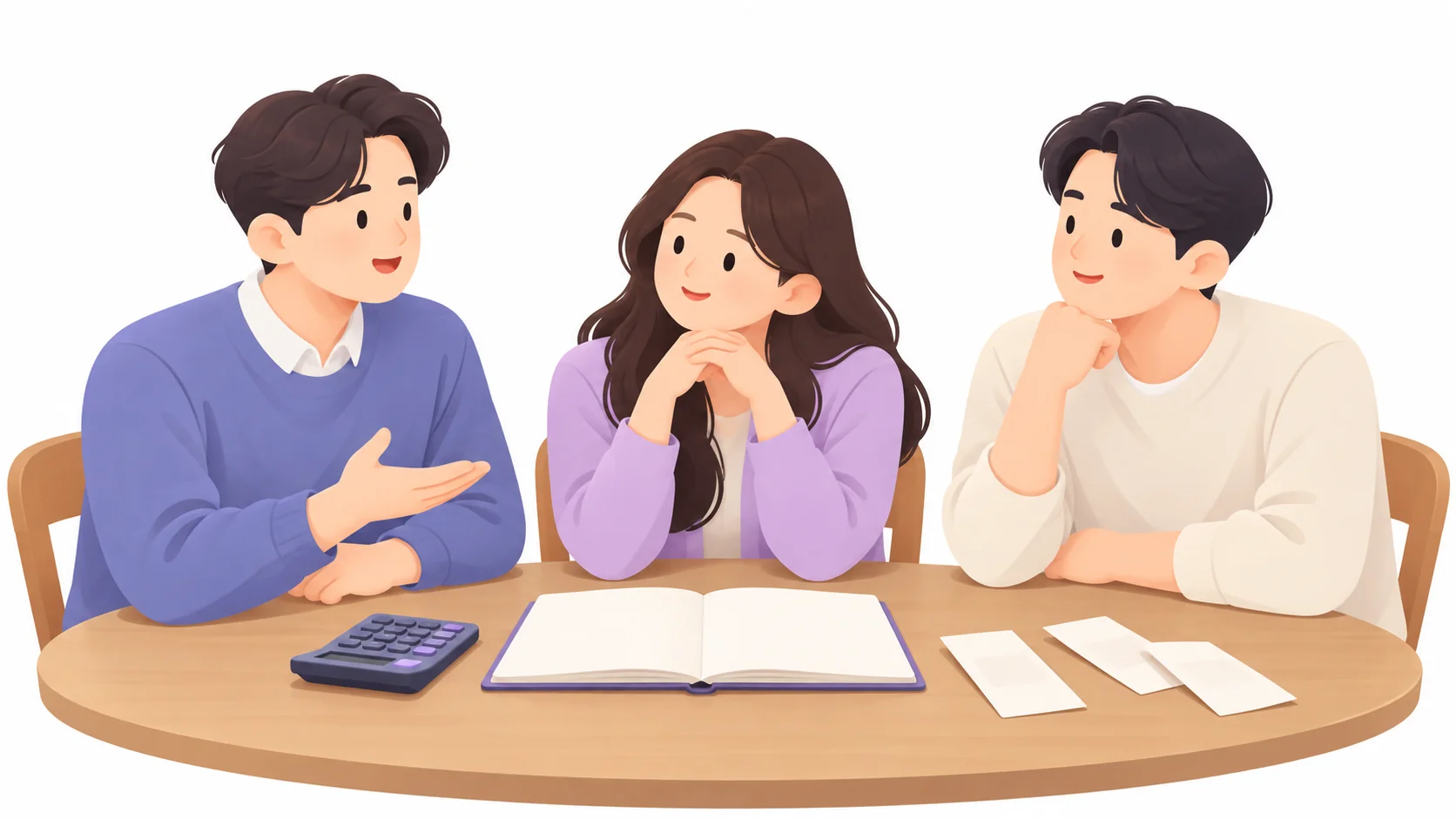 식탁에 모여 부의금을 정산하는 형제들