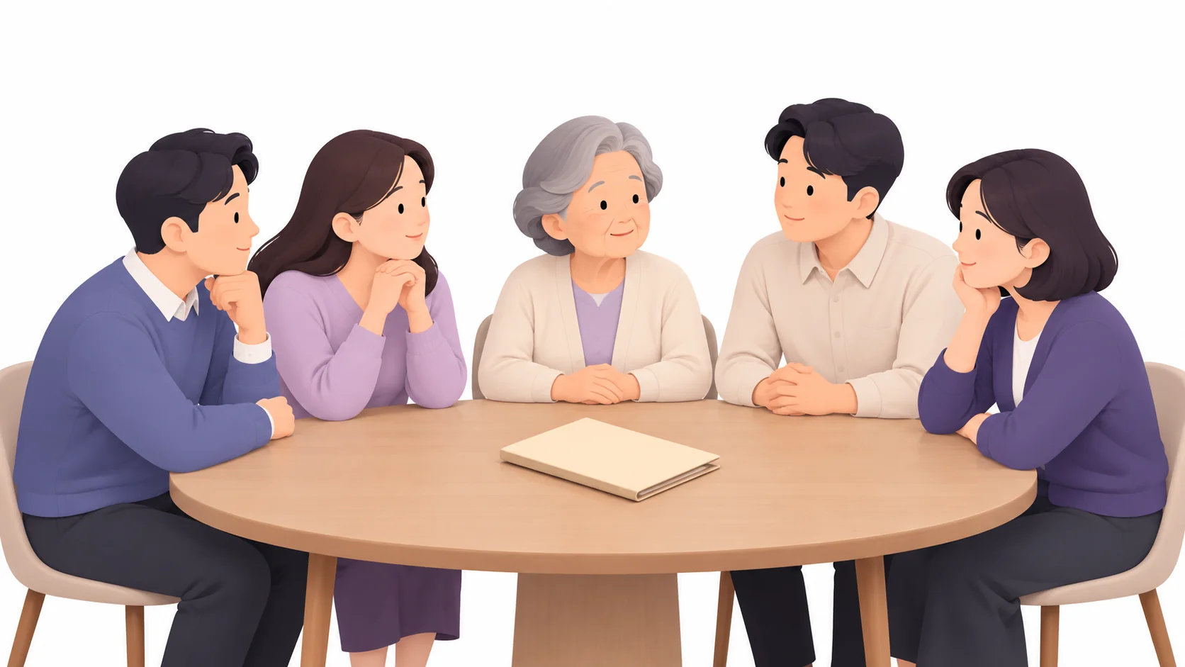 어머니와 함께 둘러앉아 상속을 이야기하는 형제들