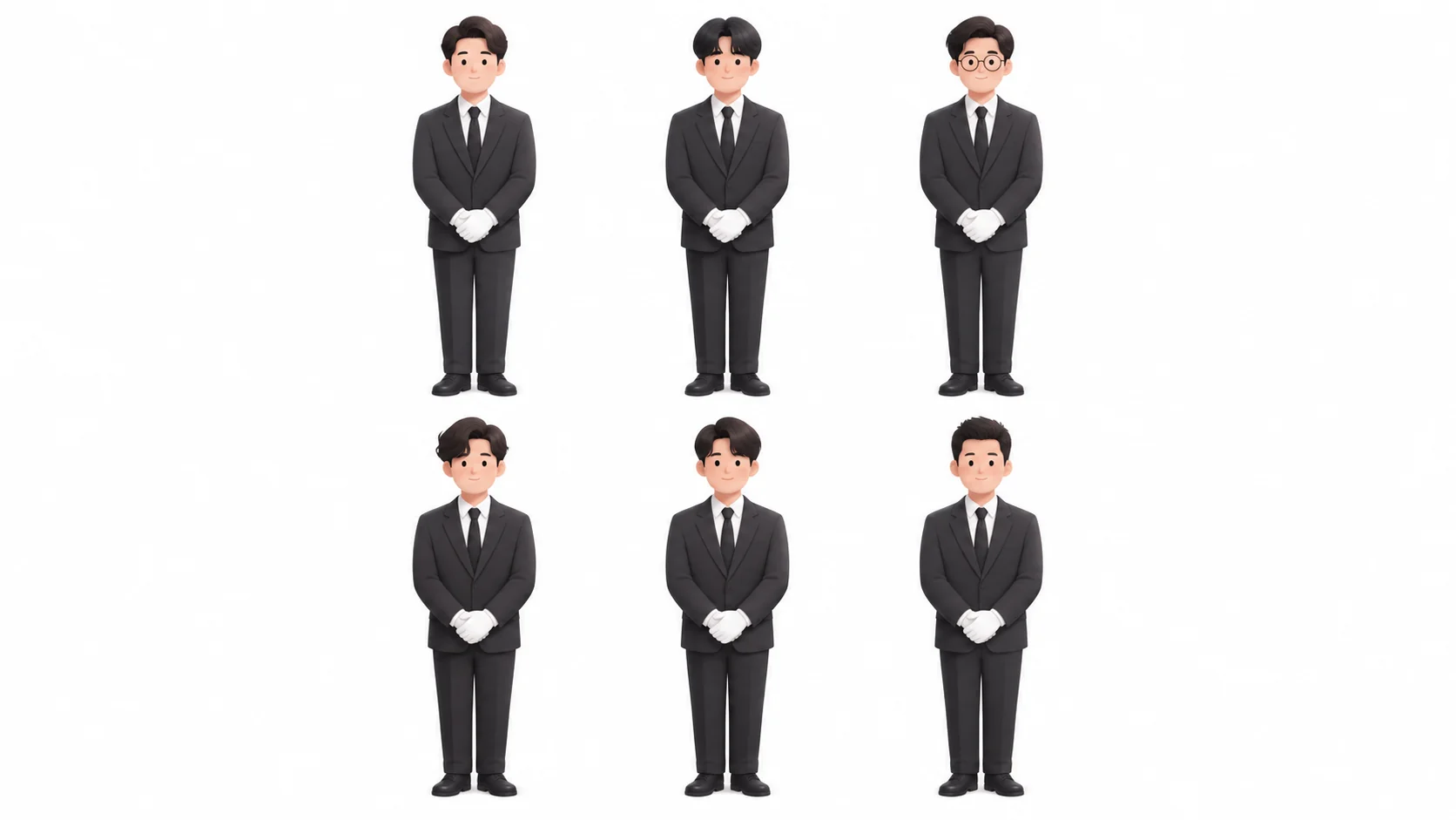 검은 정장에 흰 장갑을 끼고 운구를 기다리는 여섯 사람