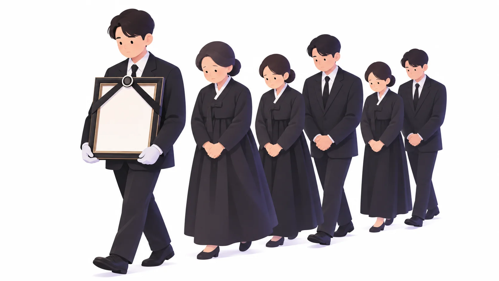 영정을 앞세우고 천천히 걷는 발인 행렬