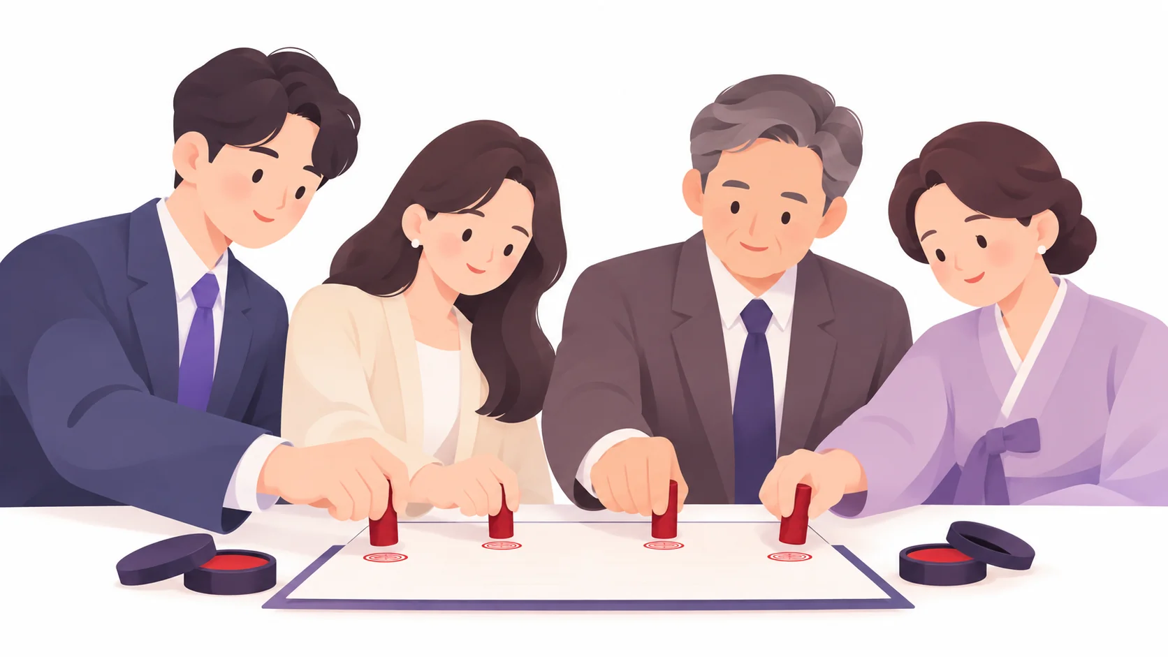 상속인 전원이 상속재산분할협의서에 인감을 찍는 모습