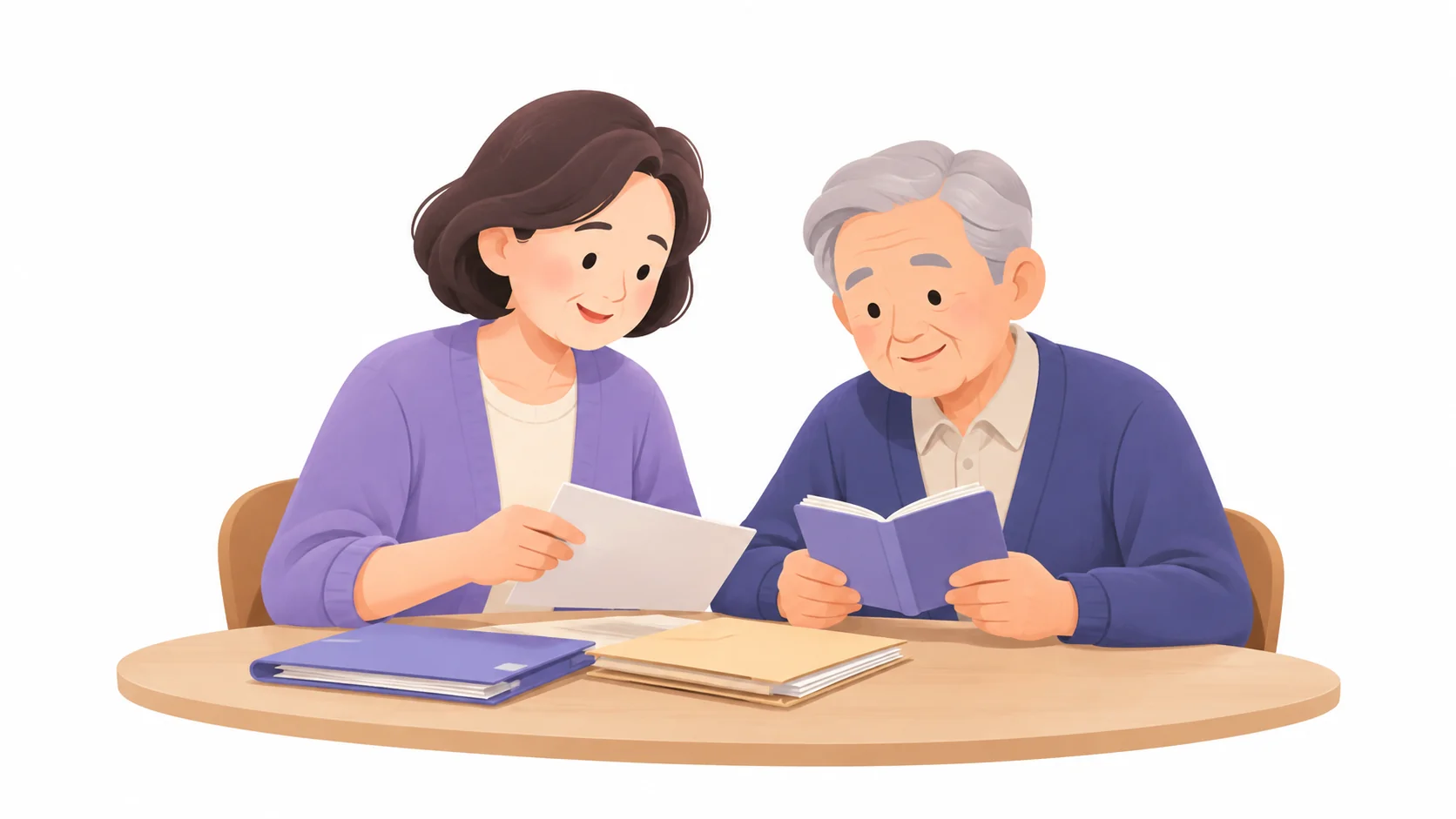 모친상 뒤 아버지와 함께 연금과 상속 서류를 정리하는 딸