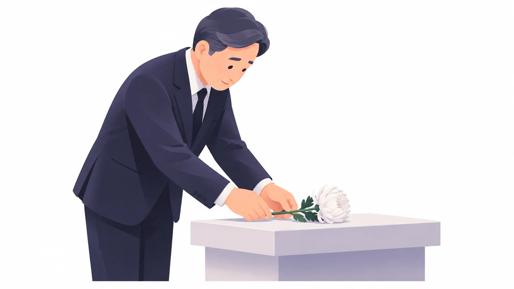 기독교 조문에서 흰 국화를 두 손으로 헌화하는 조문객