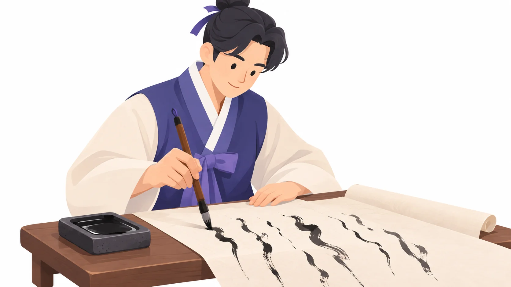 한지에 세로로 축문을 쓰는 손