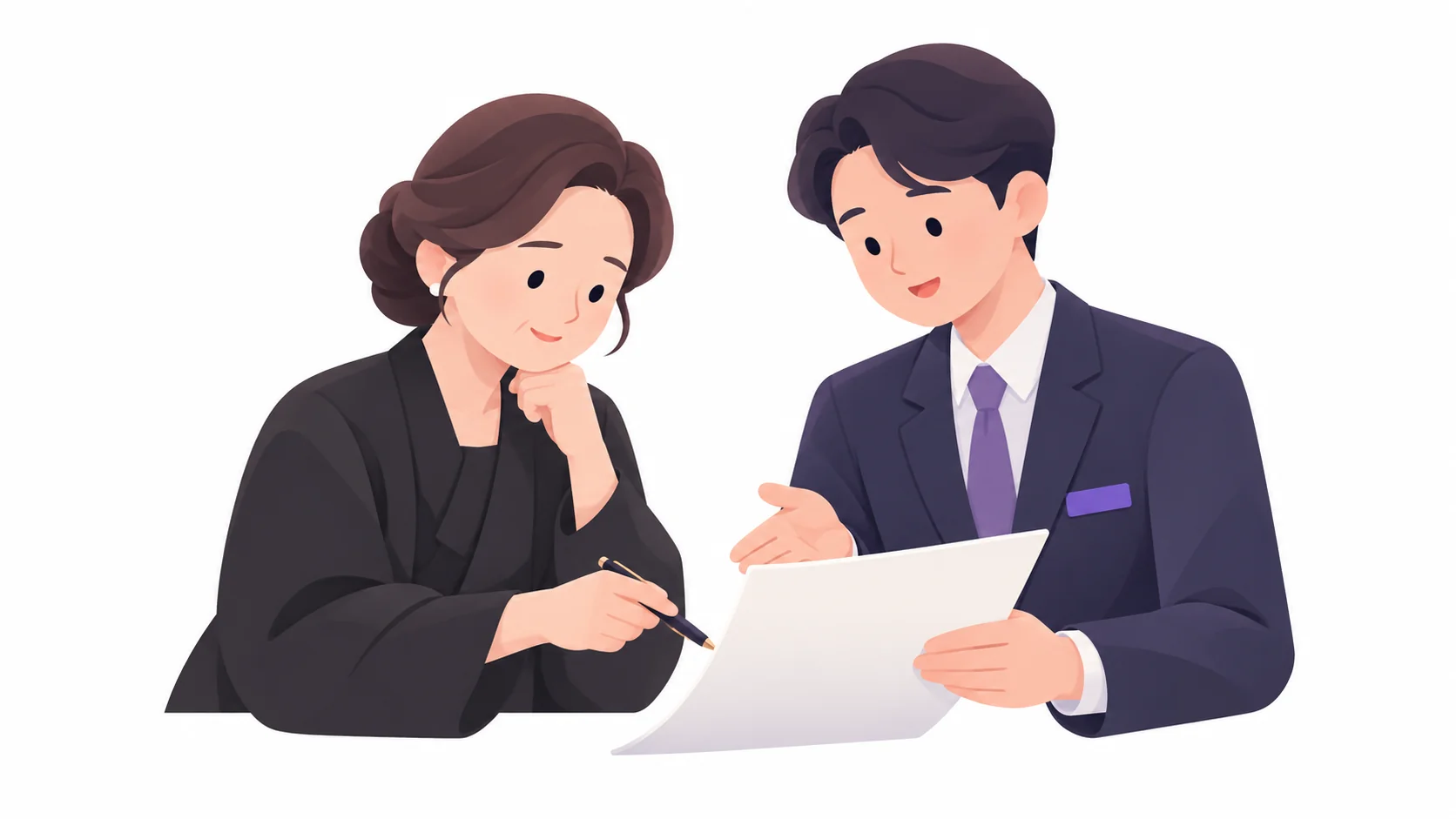 1일장 견적서를 장례식장과 확인하는 유족