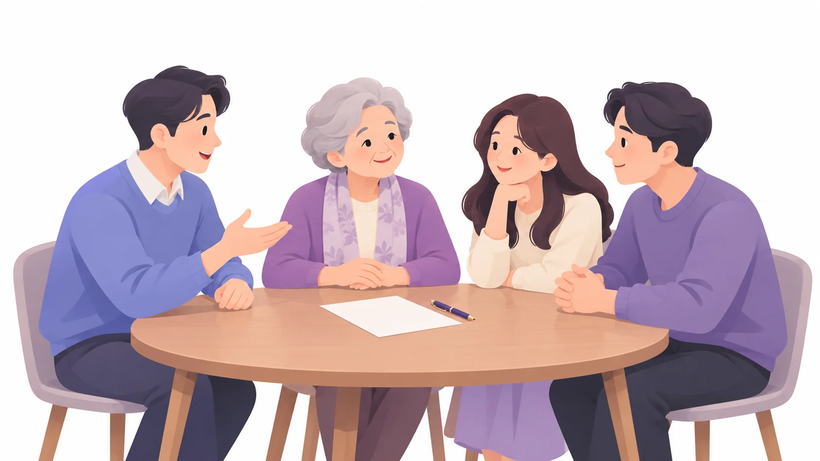 상속등기 방식을 정하려고 의논하는 가족