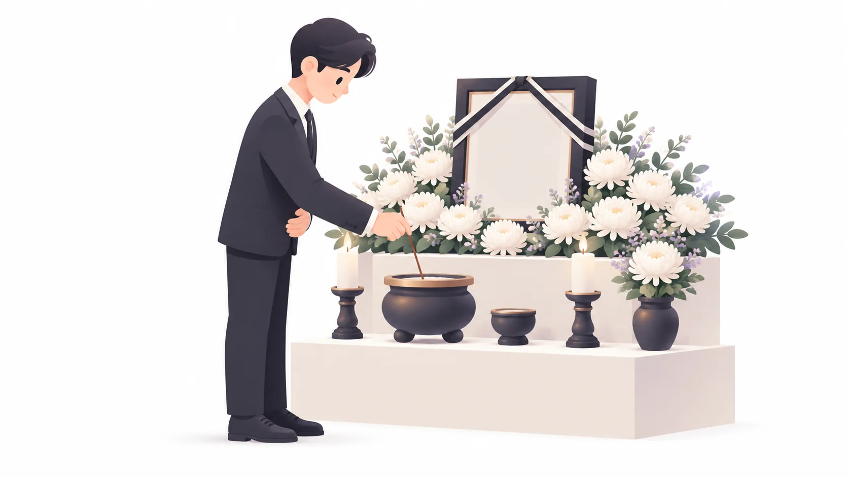 분향소 제단 앞에서 향을 꽂는 조문객
