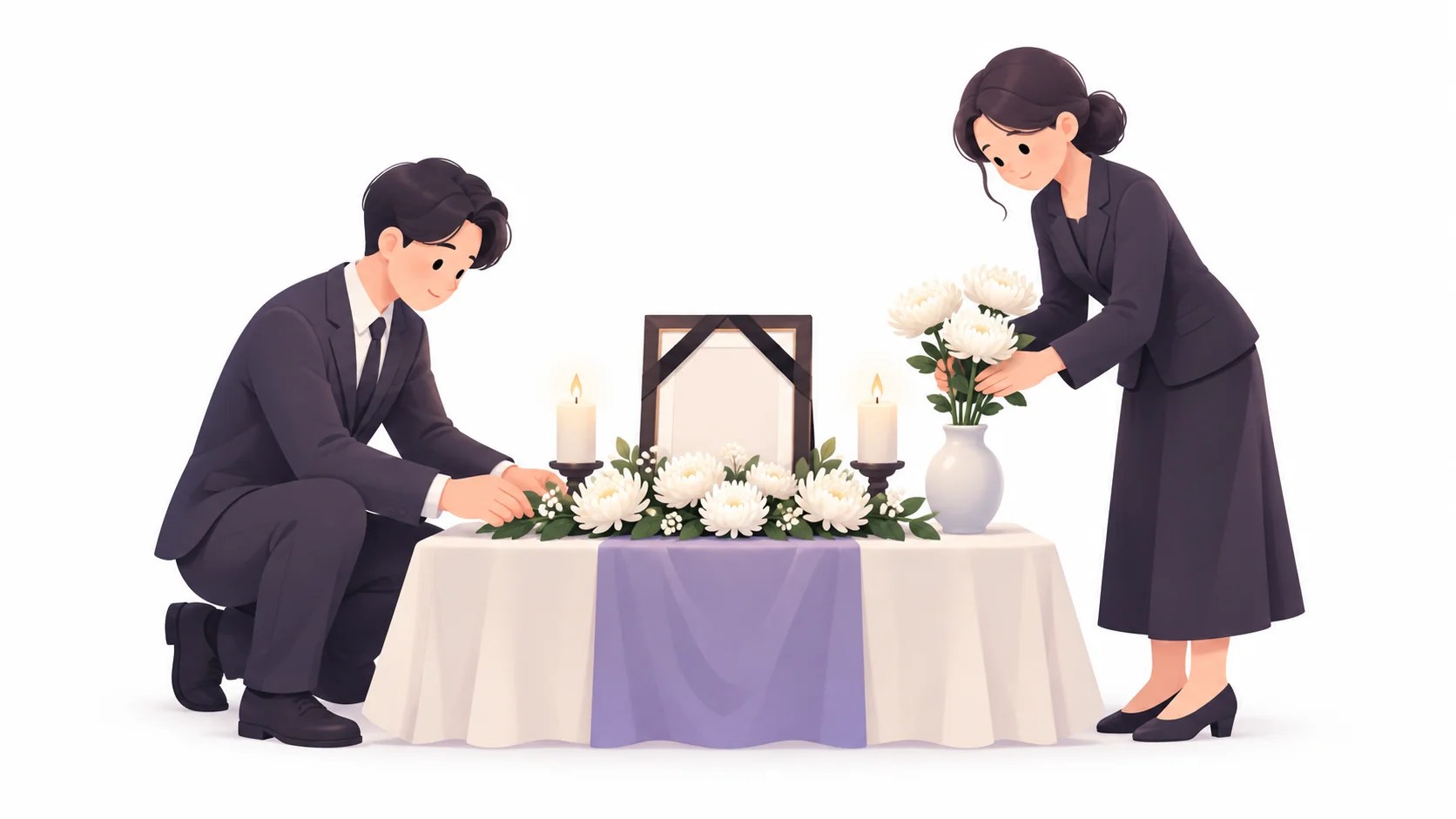 회사 로비에 분향소를 차리는 직원들