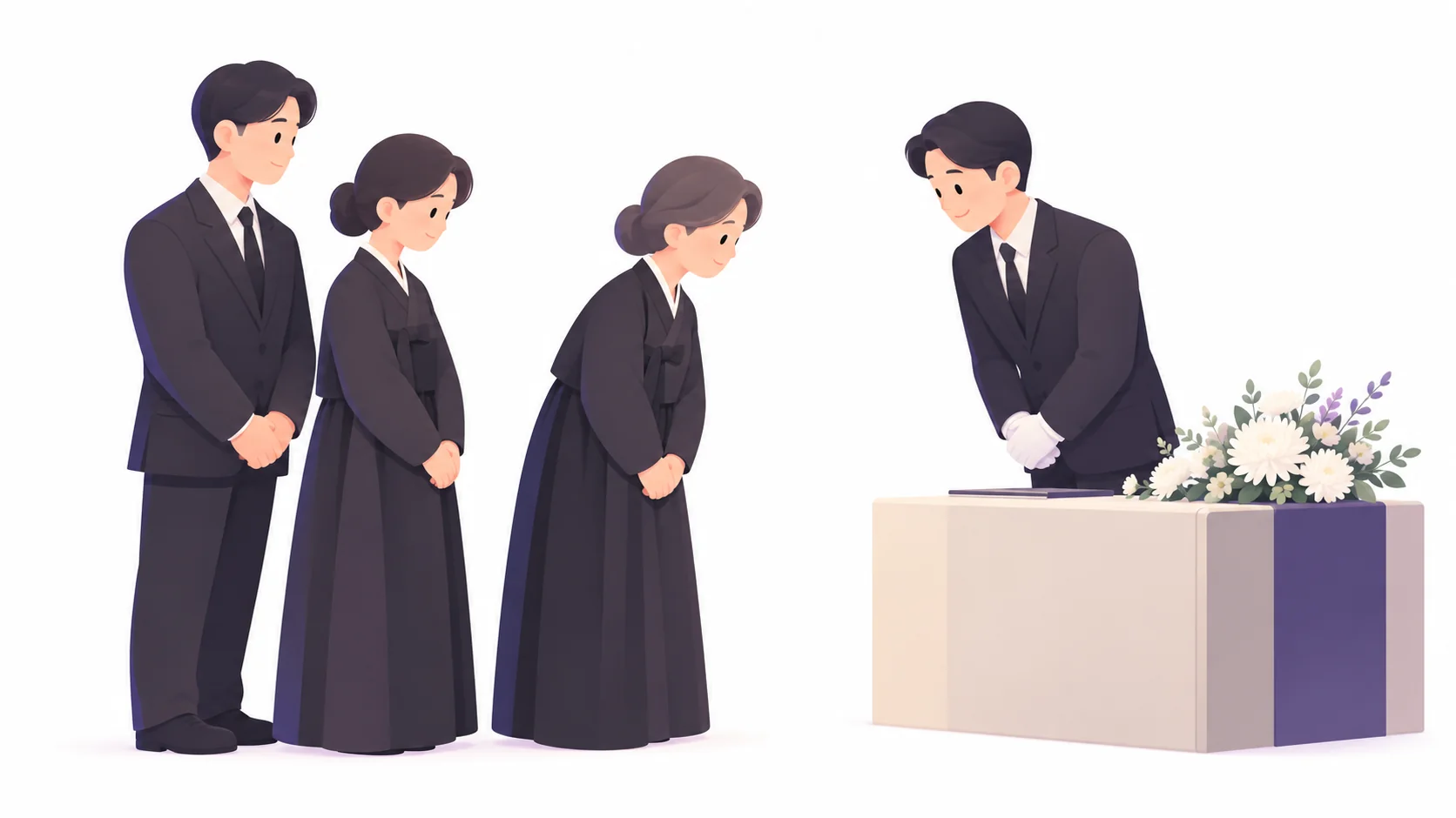 장례식장에서 가족을 맞는 장례지도사