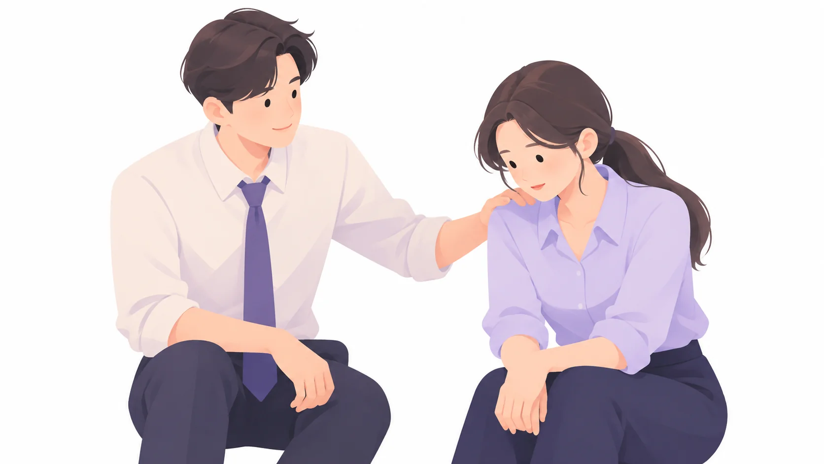 직장 동료에게 위로의 말을 전하는 모습