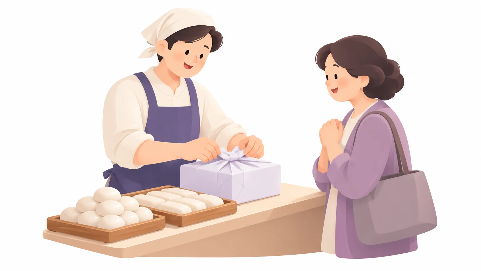 떡집에서 제사떡을 주문하는 모습