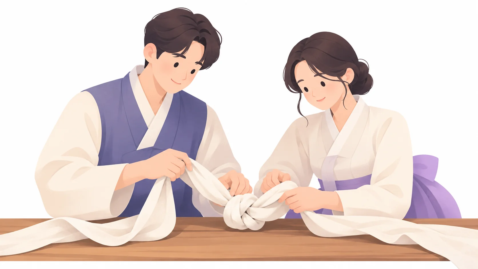 삼베를 접어 혼백을 만드는 모습
