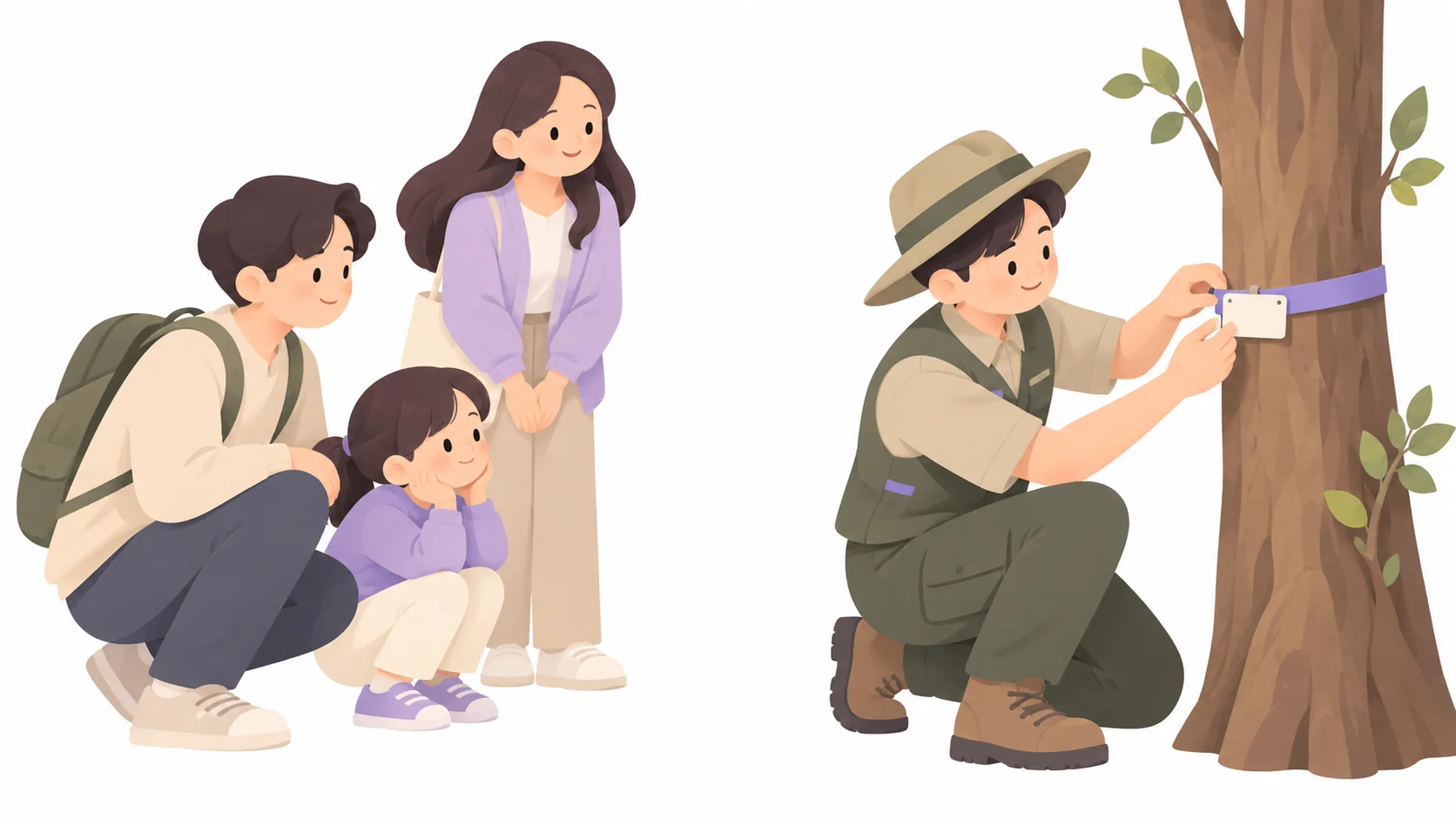 추모목에 표지를 거는 수목장림 관리자