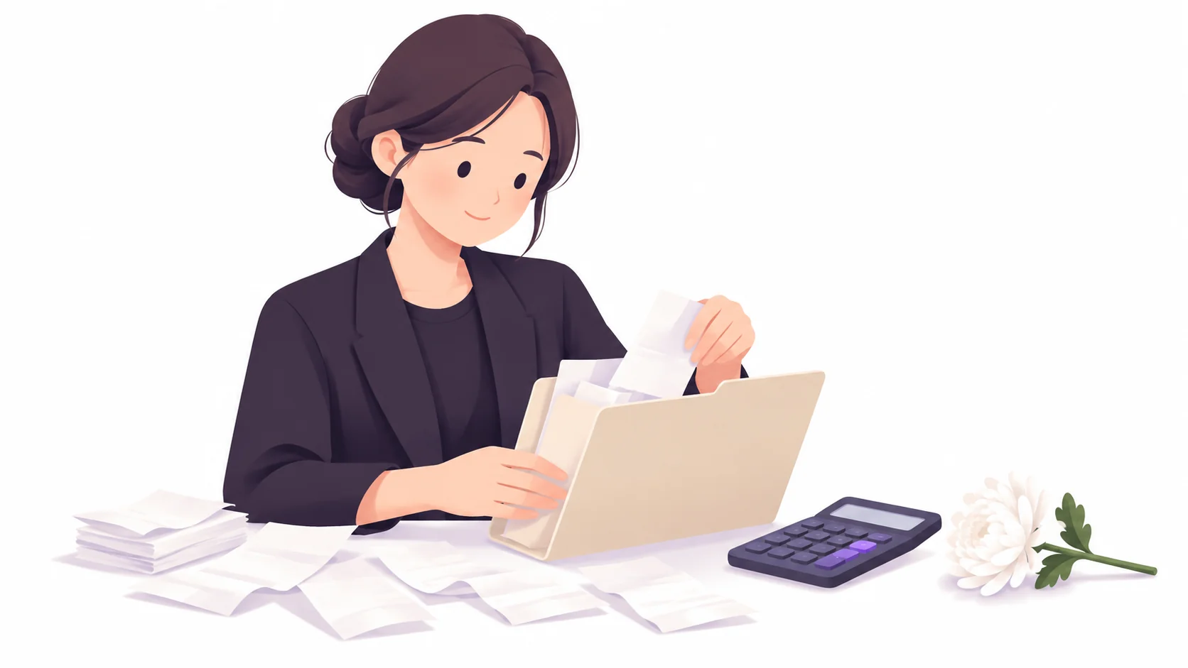 장례비 공제를 위해 영수증을 정리하는 상속인