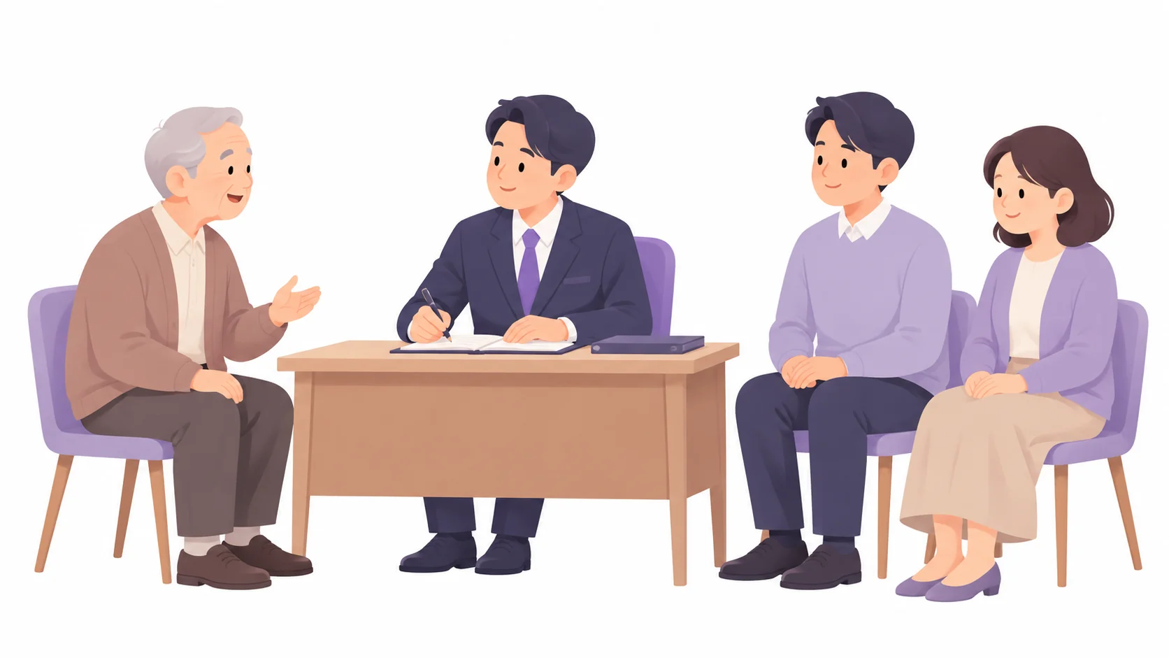 공증인과 증인 2명이 참여한 자리에서 유언을 말하는 어르신