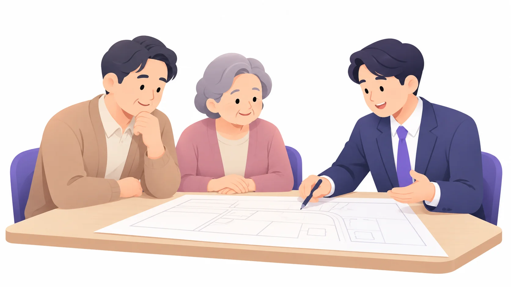 납골묘 설치 위치를 시군구 담당자와 확인하는 가족