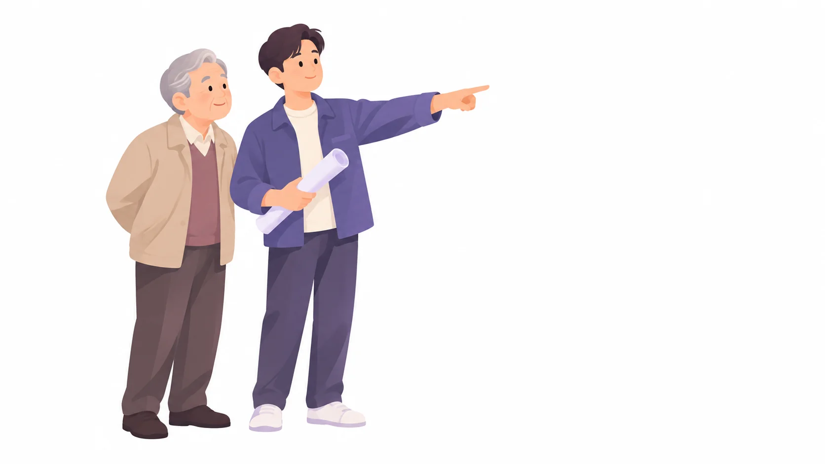 납골묘를 세울 자리를 함께 살펴보는 부자