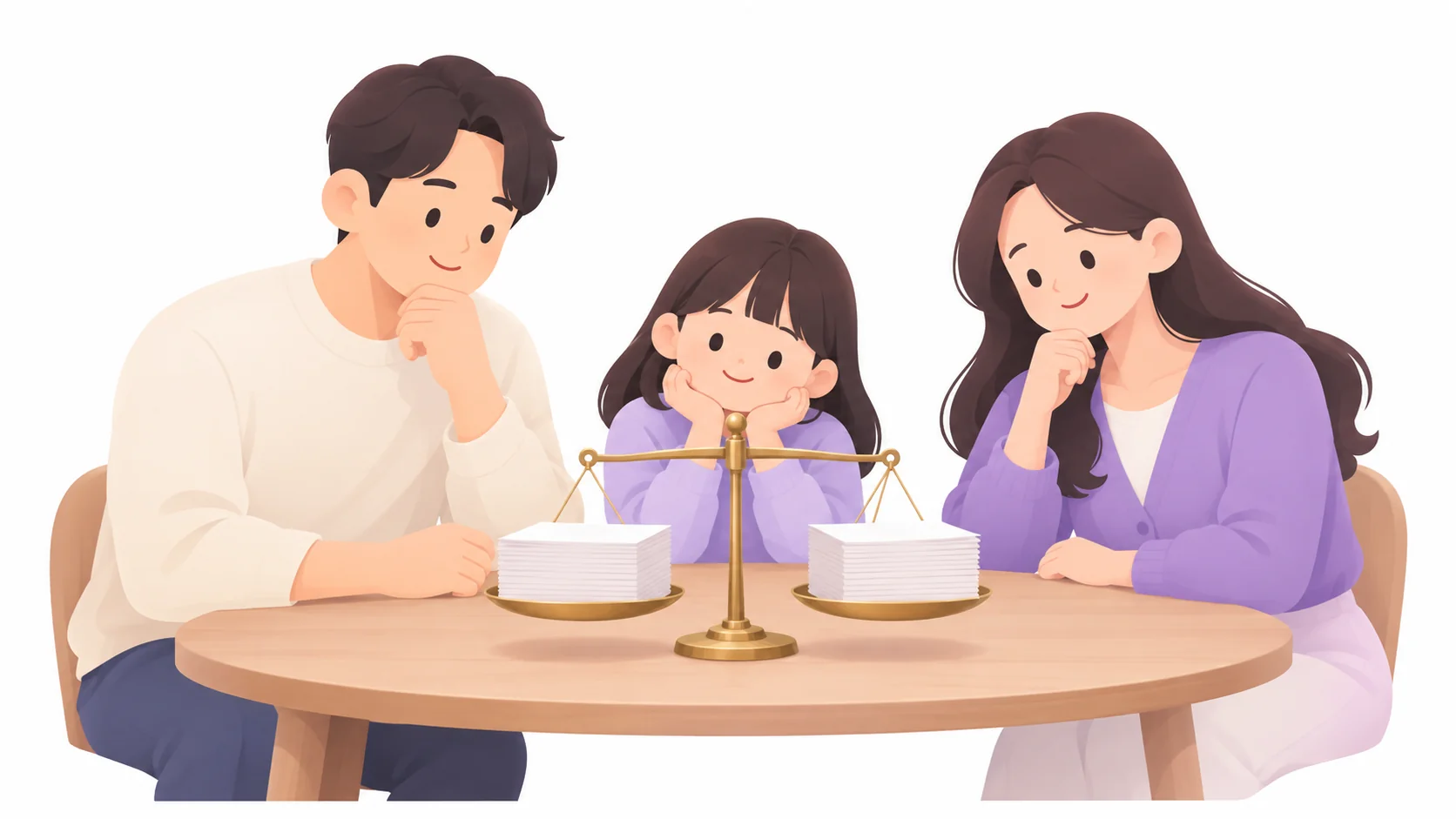 조회 결과를 놓고 재산과 빚을 비교하며 상속 방향을 의논하는 가족