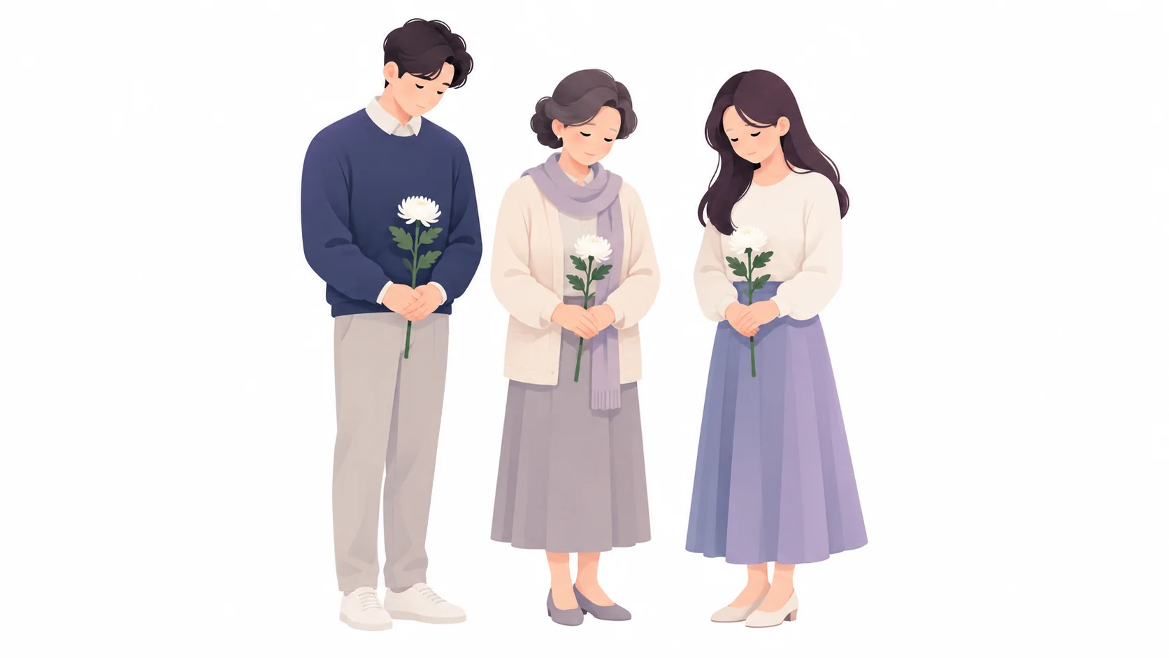 가족이 함께 조용히 작별 인사를 나누는 장면