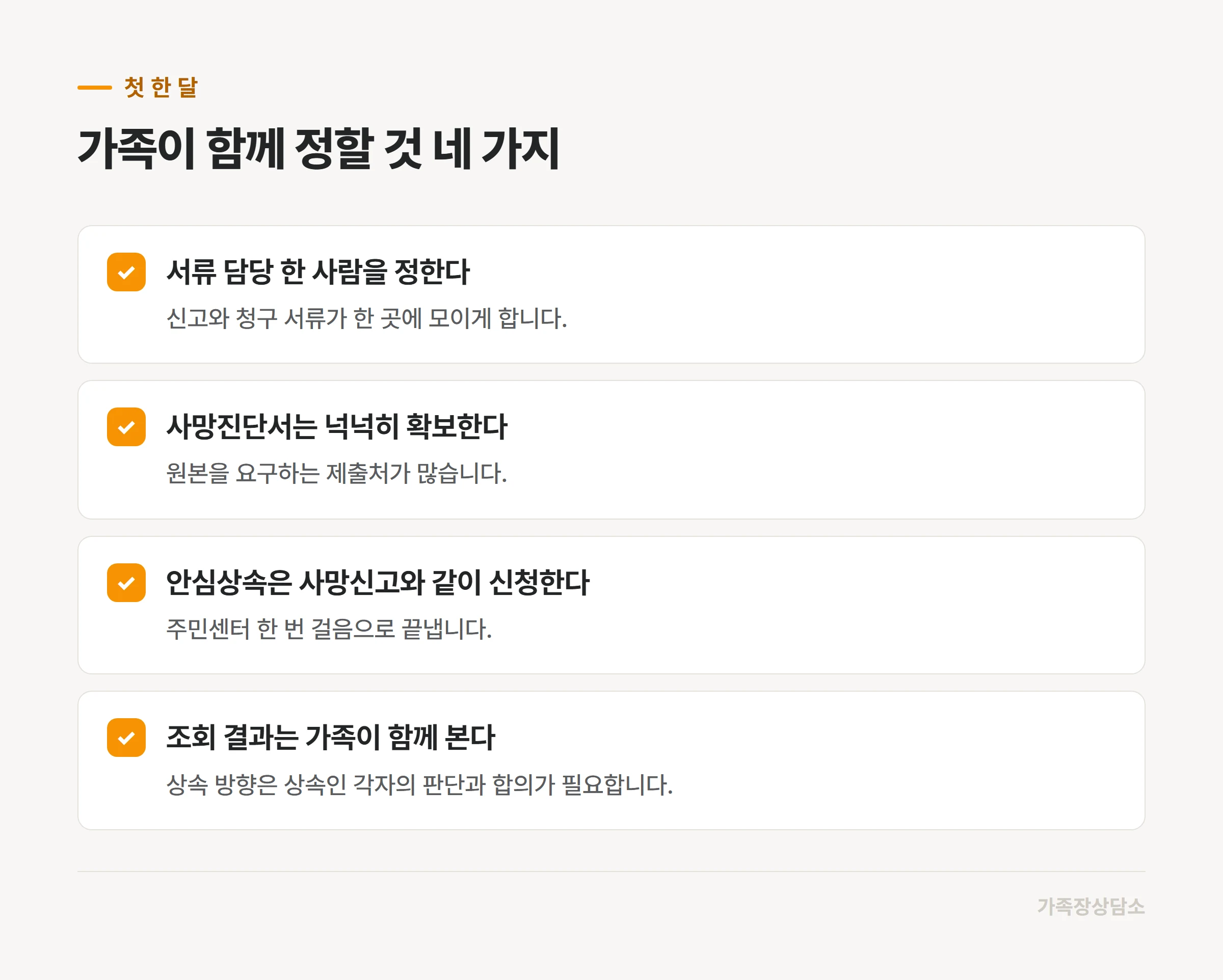 장례 후 첫 한 달 동안 가족이 정하고 확인할 것