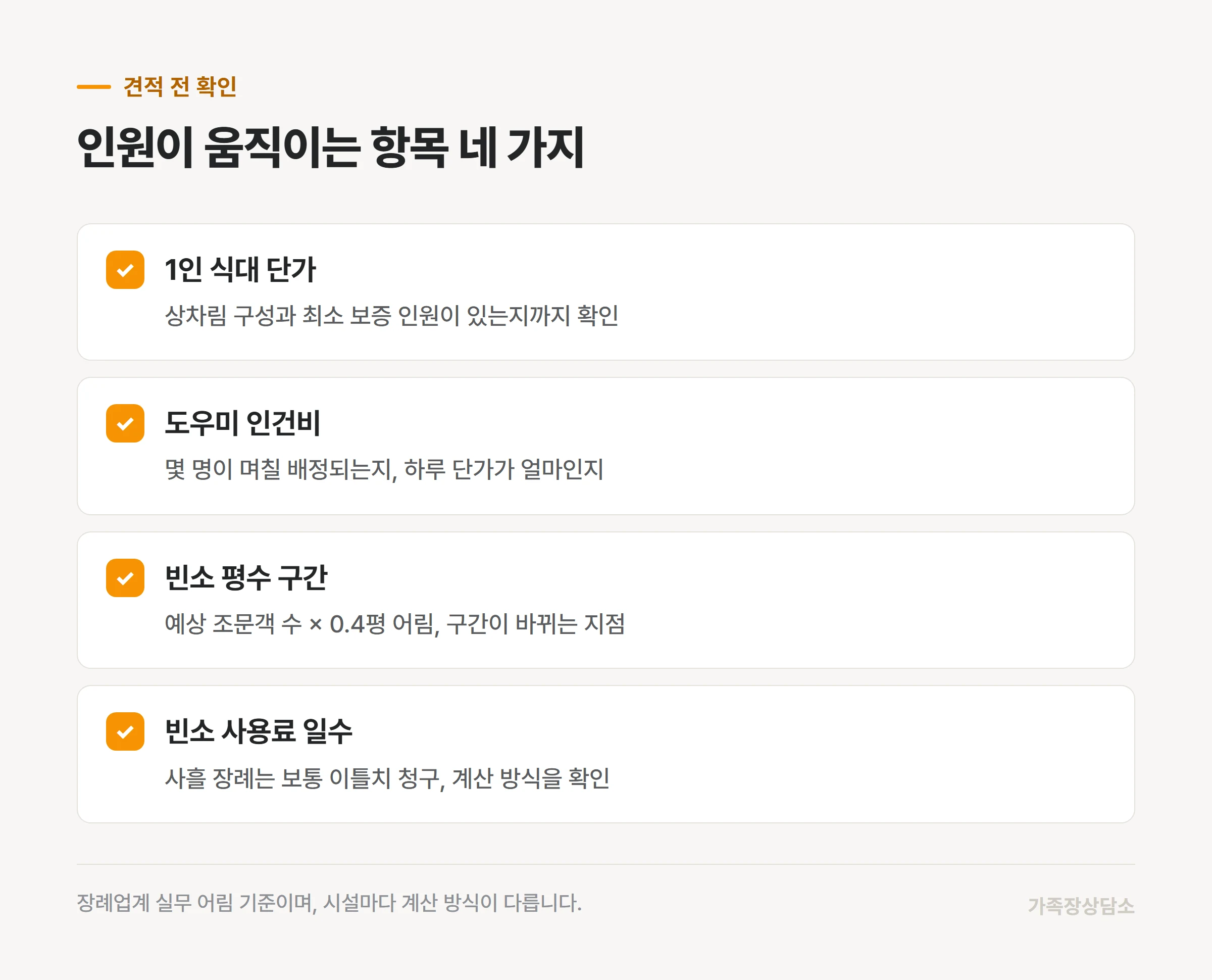견적서를 받기 전 확인할 인원 관련 네 항목