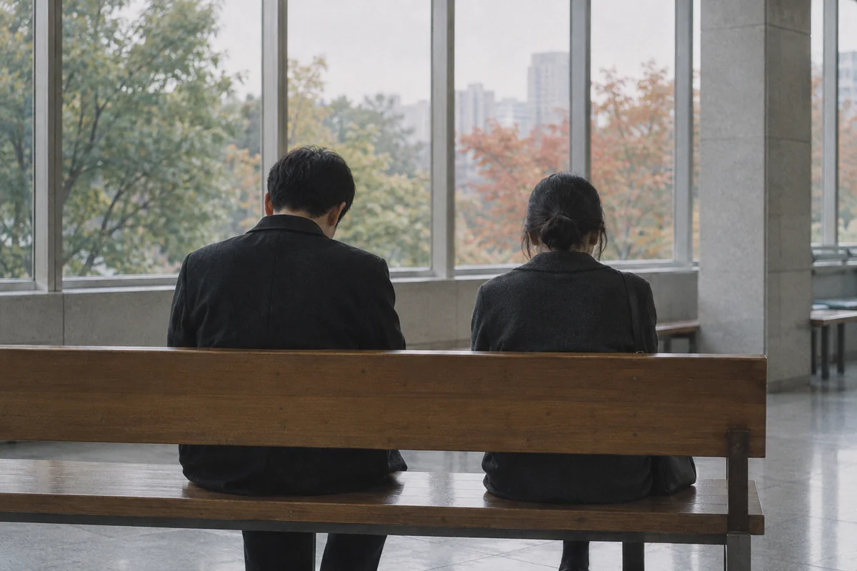 화장 회차를 기다리며 나란히 앉은 가족
