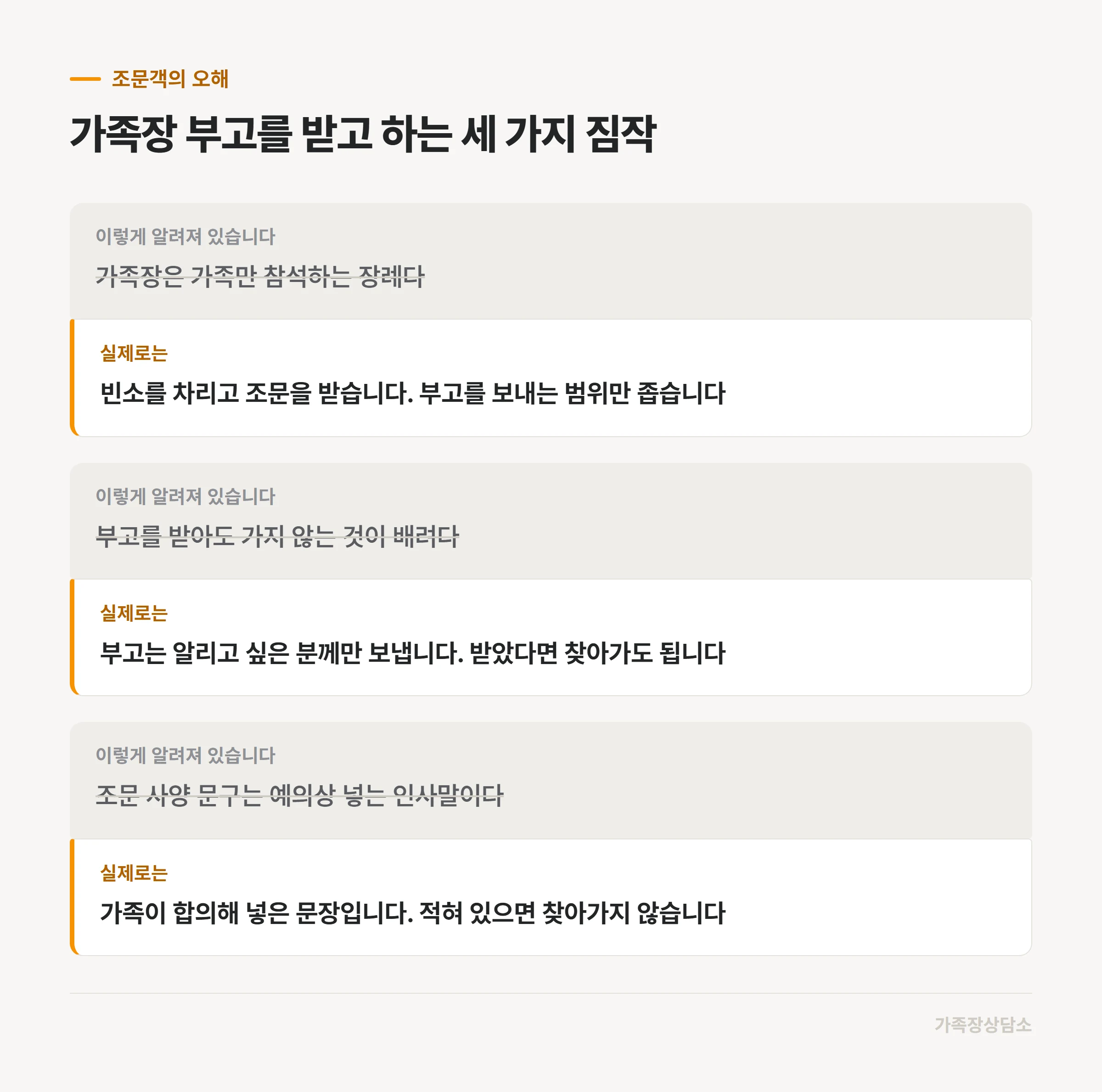 가족장 부고를 받은 조문객이 흔히 하는 짐작과 실제