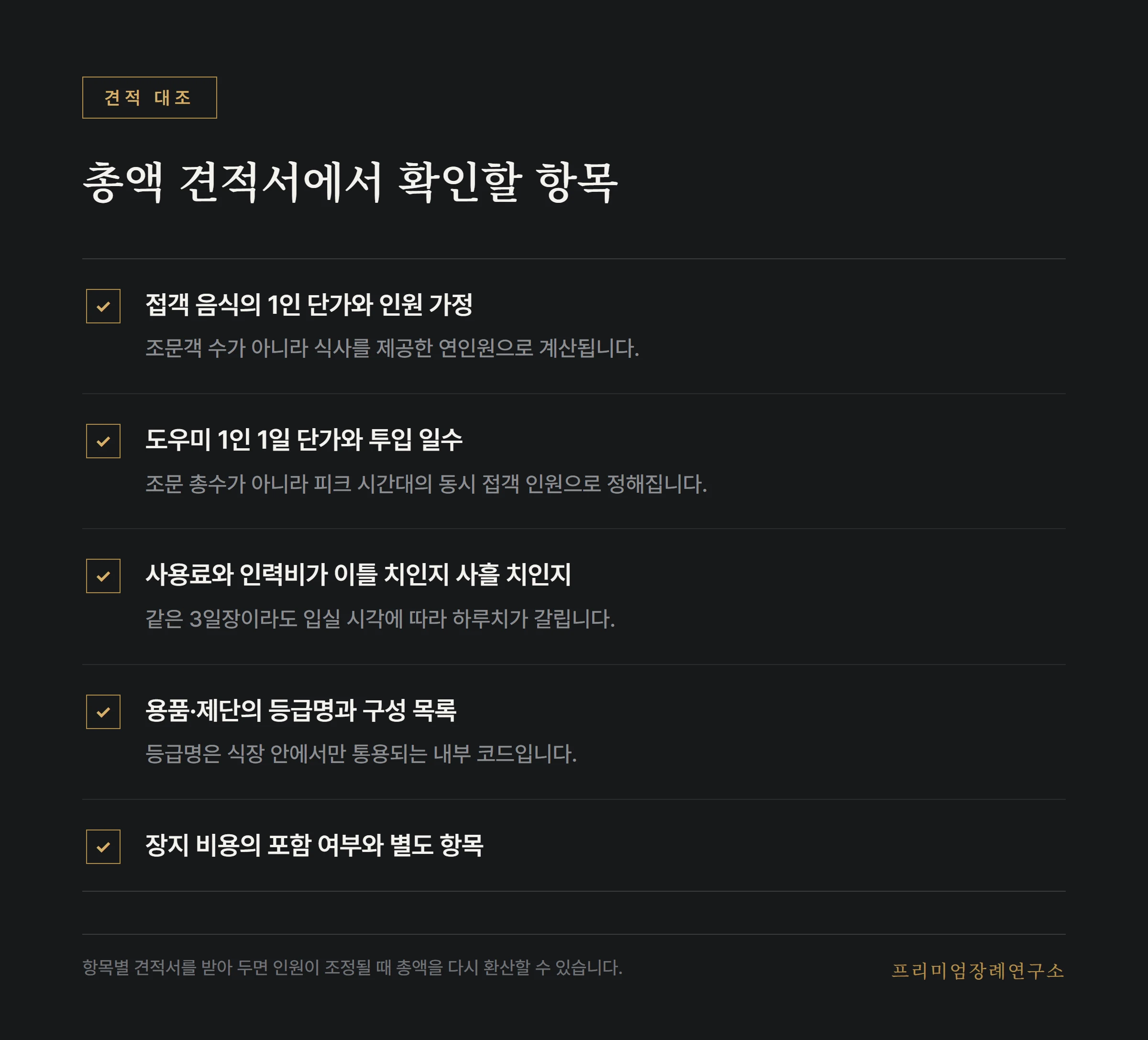 장례 총액 견적서에서 확인할 항목 목록
