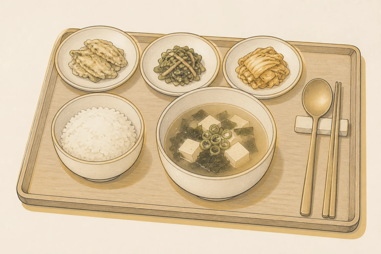 국과 밥, 나물과 전이 차려진 조문객 1인상