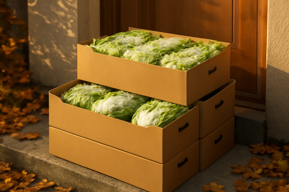 김장철 현관 앞에 놓인 괴산 절임배추 20kg 박스