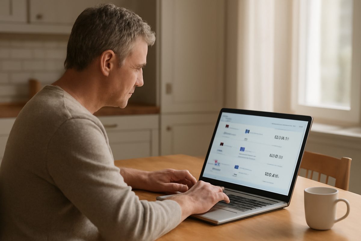 노트북으로 항공권 가격을 비교하는 모습