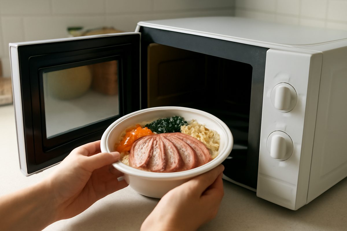 전자레인지에 데운 훈제오리 비빔밥 간편식