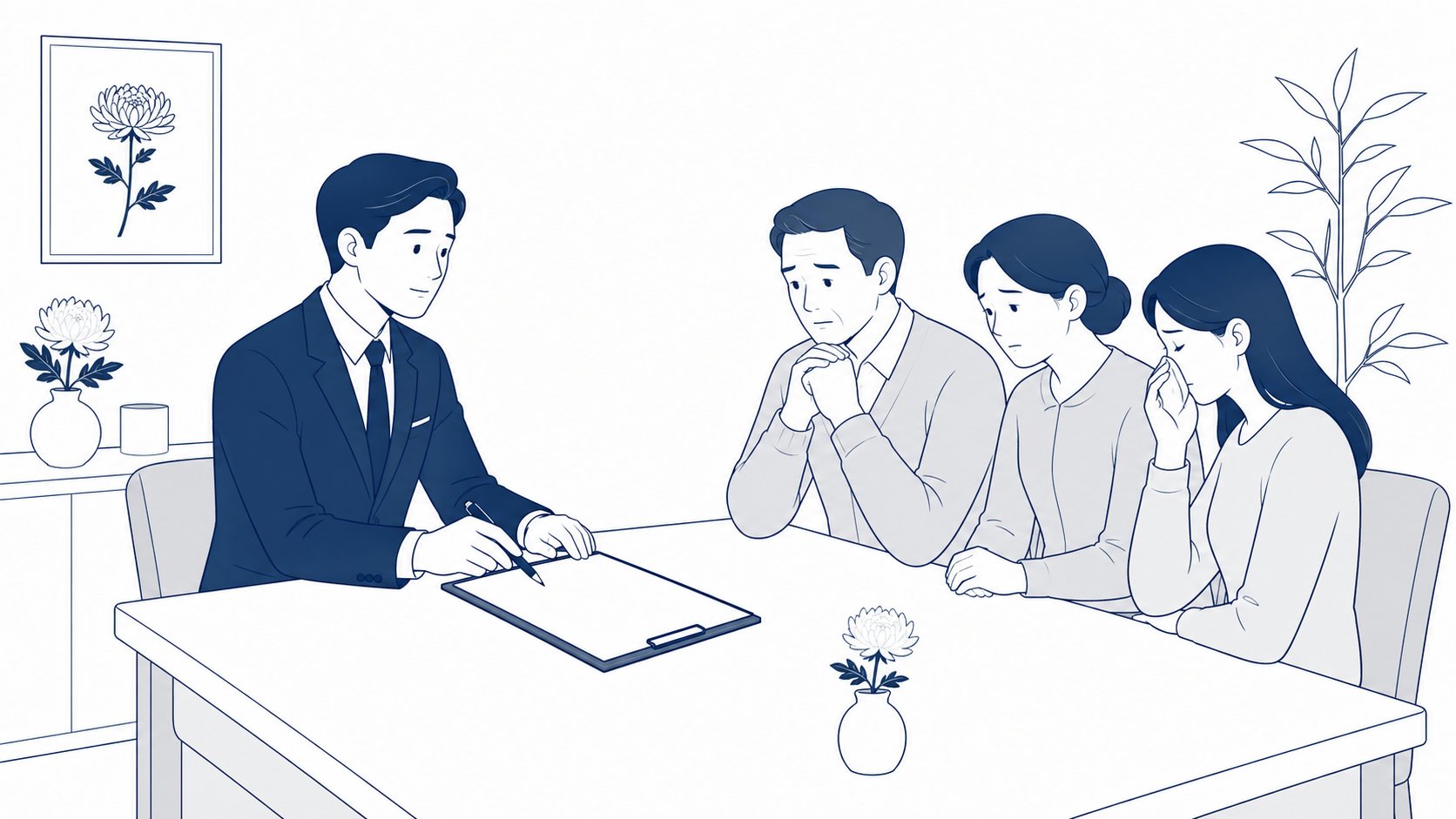 장례지도사 계약서 설명 장면 일러스트