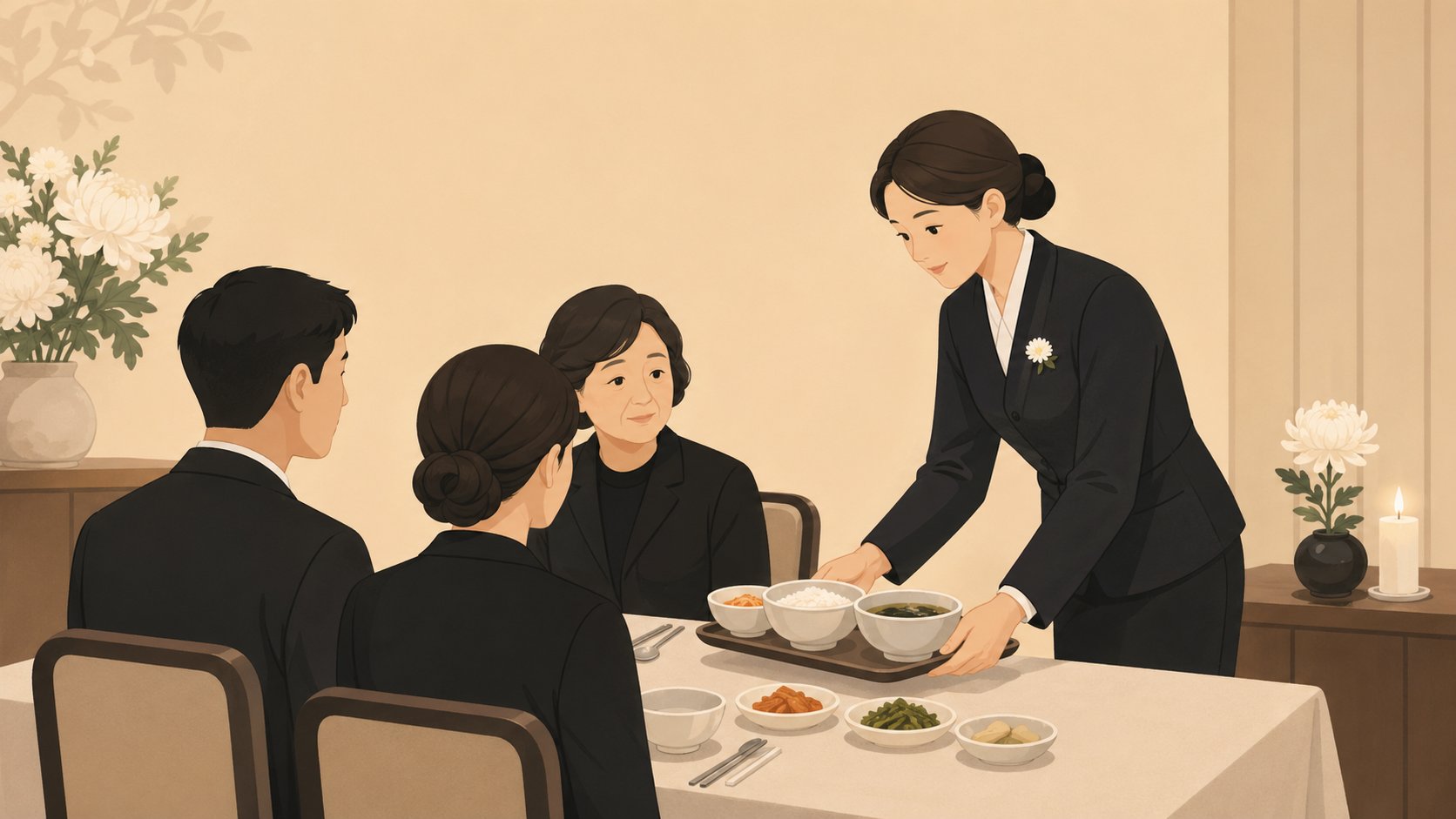 장례식장 식당 서빙 일러스트