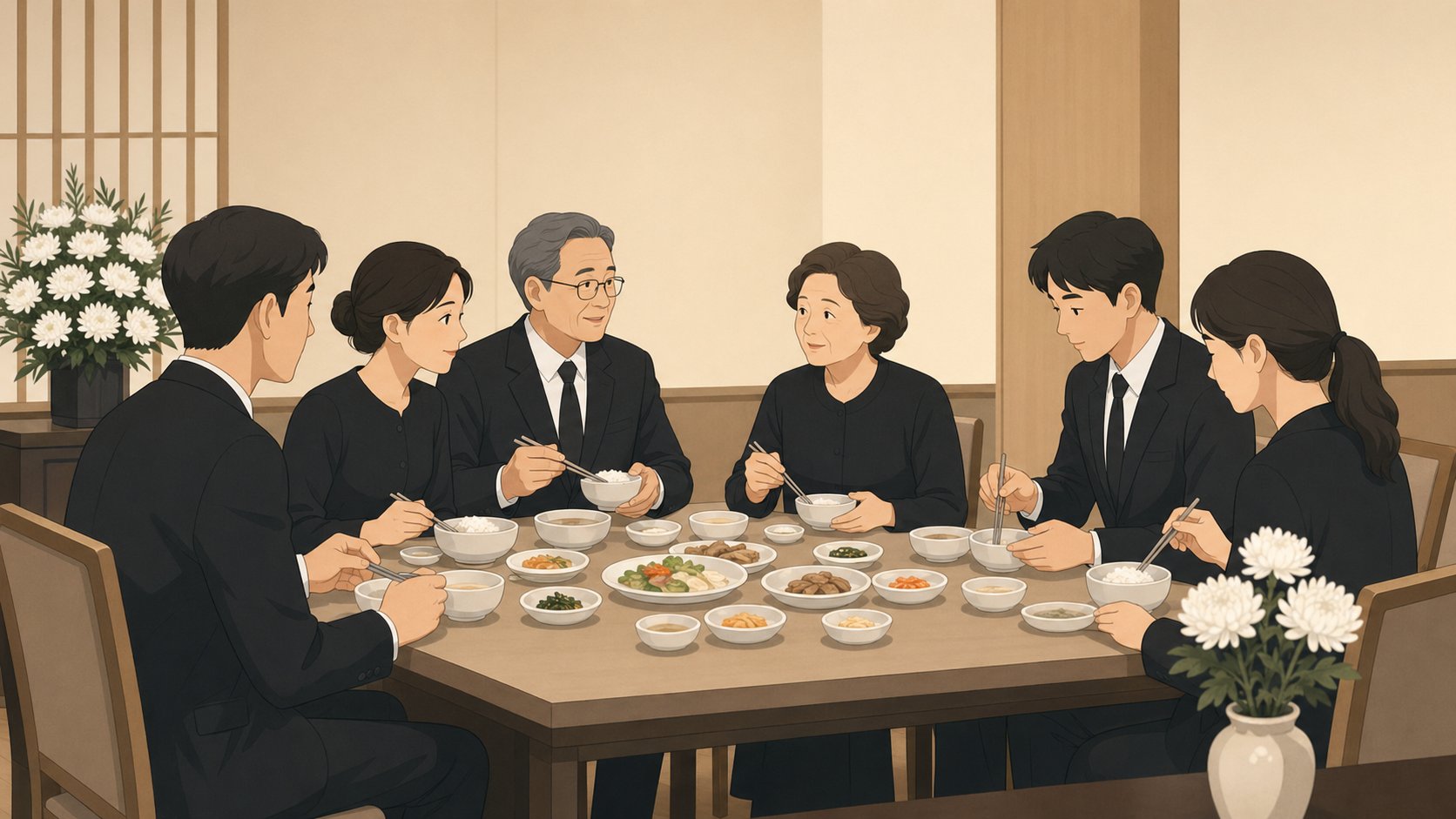 장례식장 식사 예절 일러스트