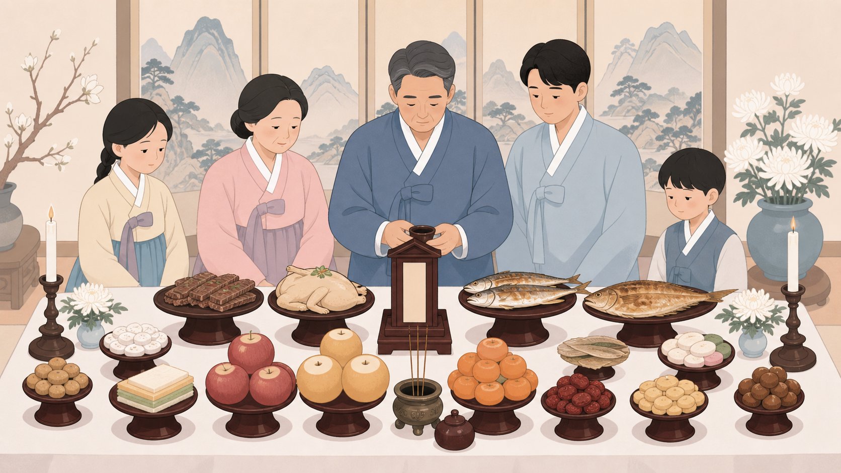 제기에 차려진 전통 제수 음식 제상