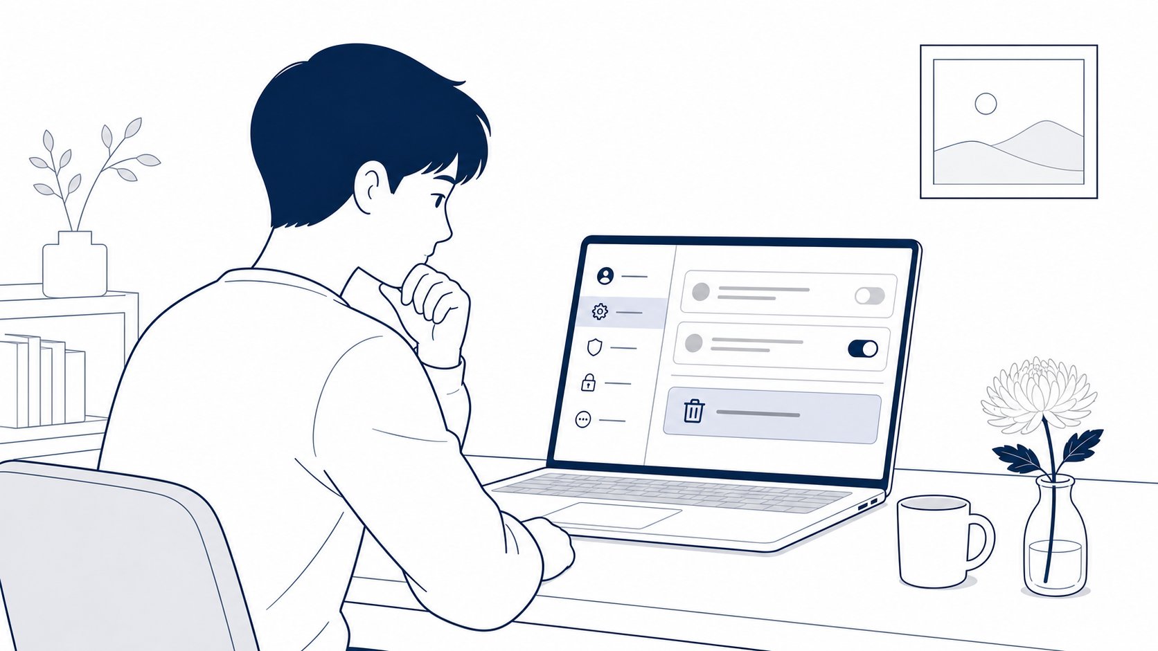 노트북으로 SNS 계정을 처리하는 장면