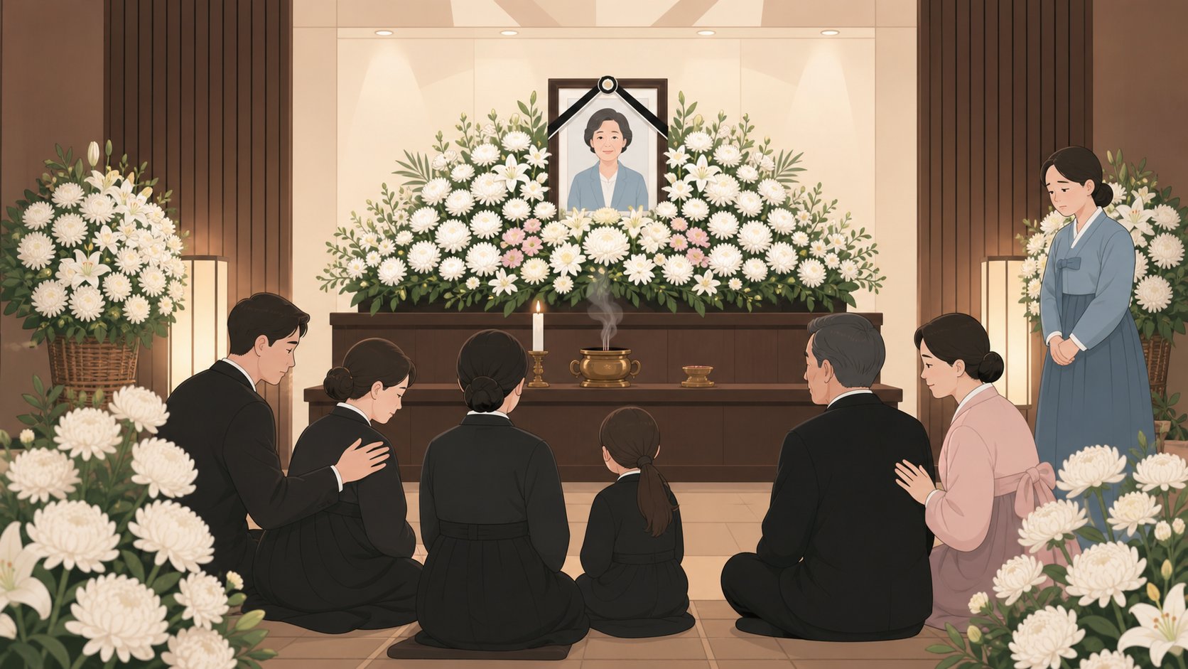 장례식장 빈소 내부 꽃 제단