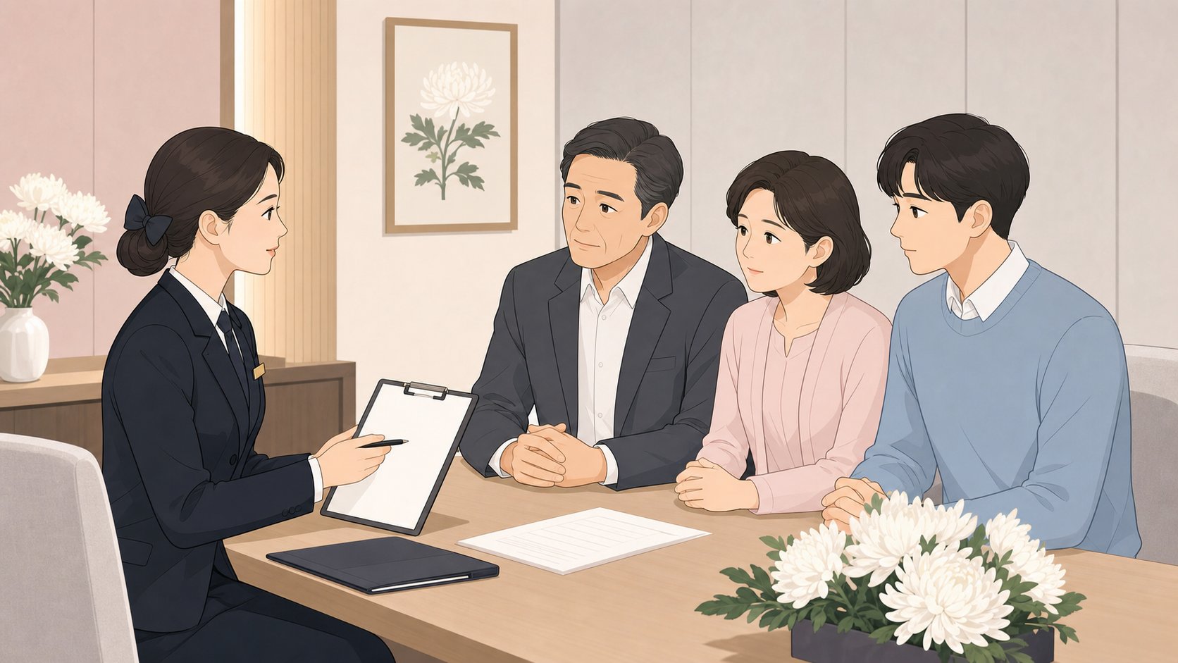 장례 담당자와 가족 상담 장면