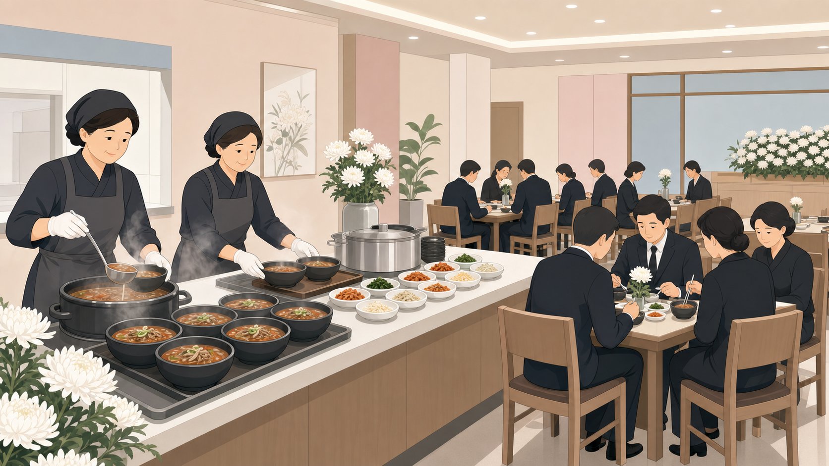 장례식장 음식 준비 장면