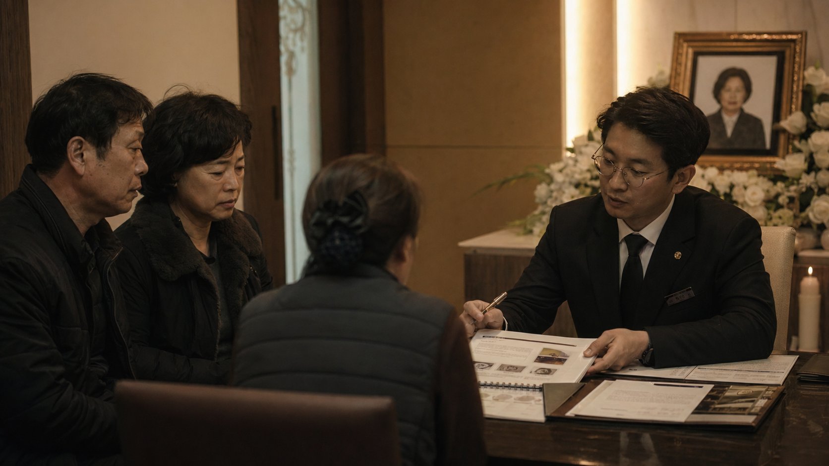장례지도사와 상담하는 유가족