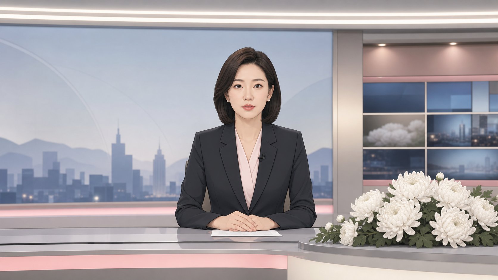 한국 뉴스 방송 앵커가 부고 소식을 전하는 장면