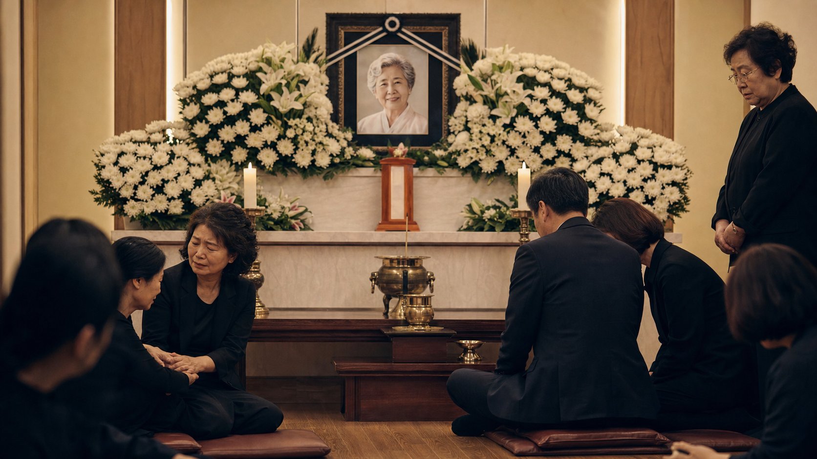 전문 장례식장 빈소 내부 영정사진과 제단