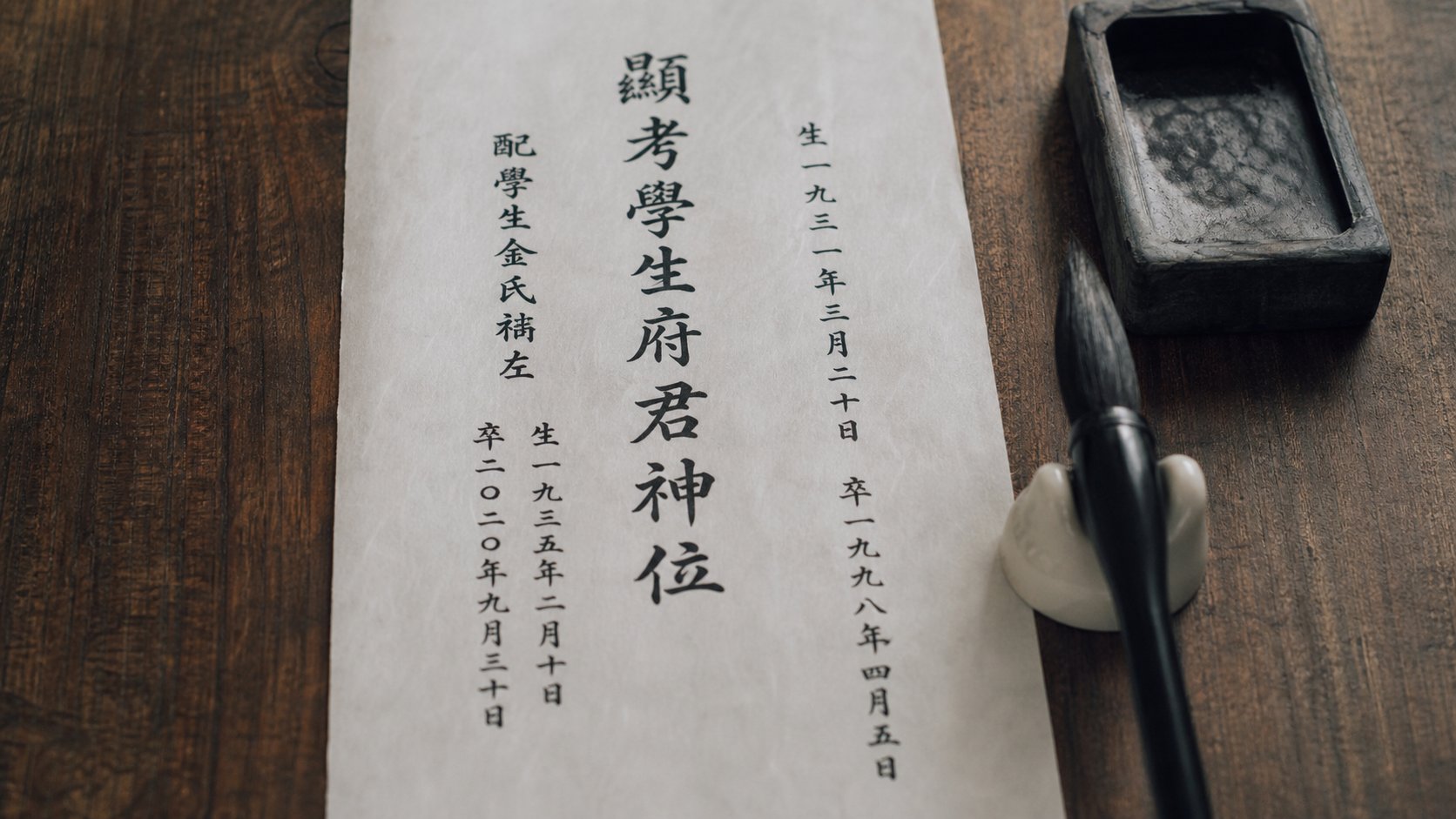 흰 한지 위에 검은 먹으로 또박또박 쓴 지방 클로즈업