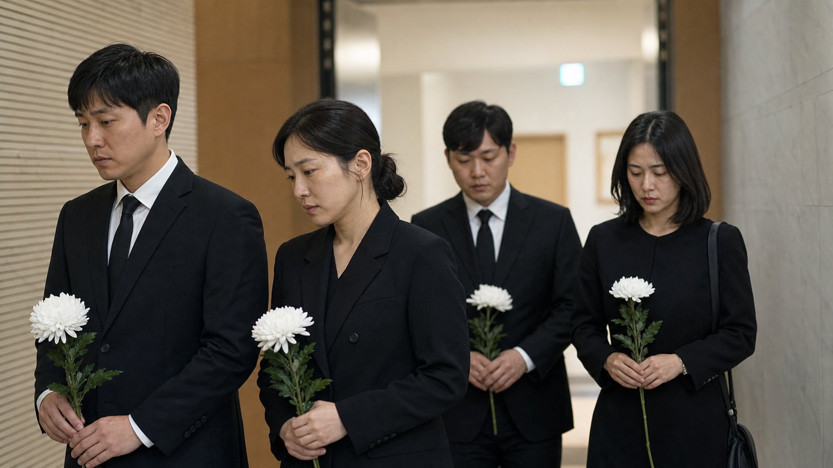 직장 동료들이 장례식장 빈소를 찾아 조문하는 모습