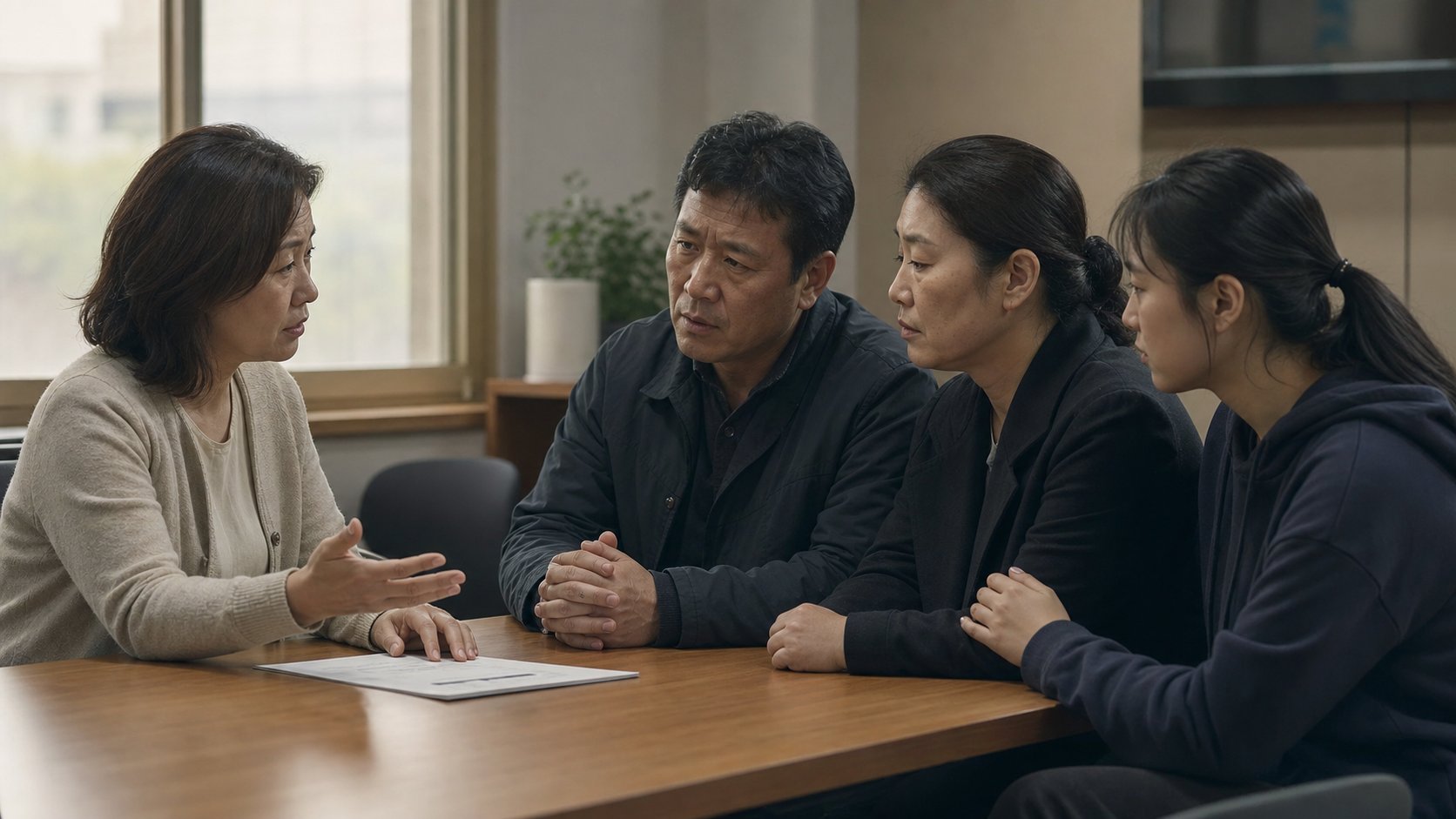 의료 코디네이터가 가족에게 장기기증 절차를 설명하는 상담 모습