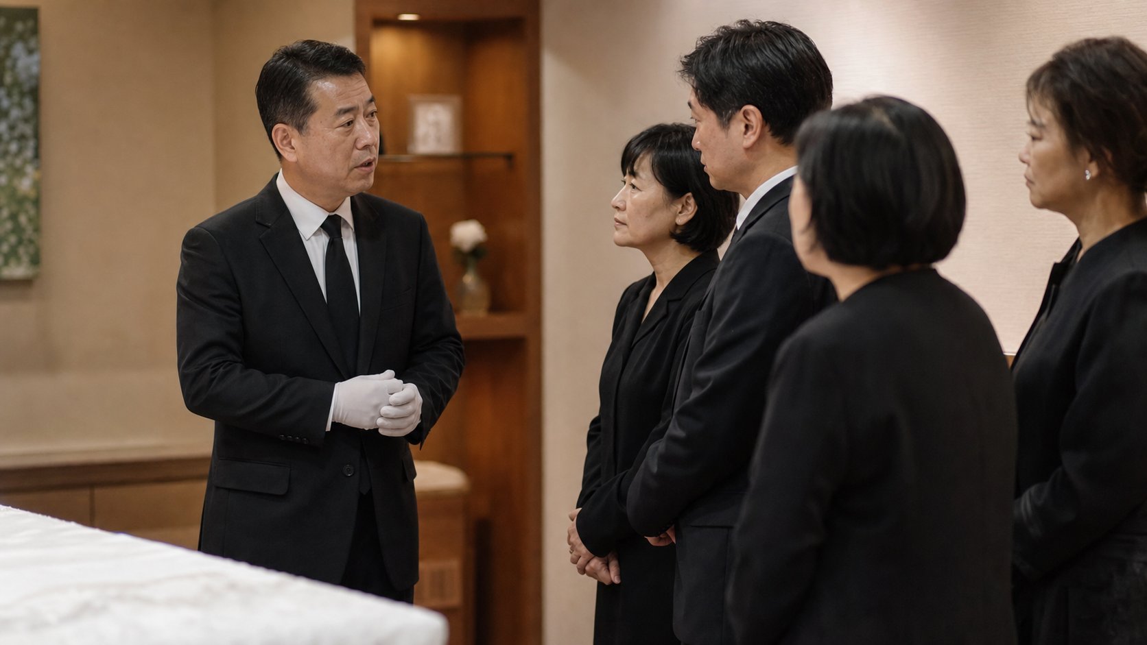 장례지도사가 가족에게 입관 절차를 설명하는 모습