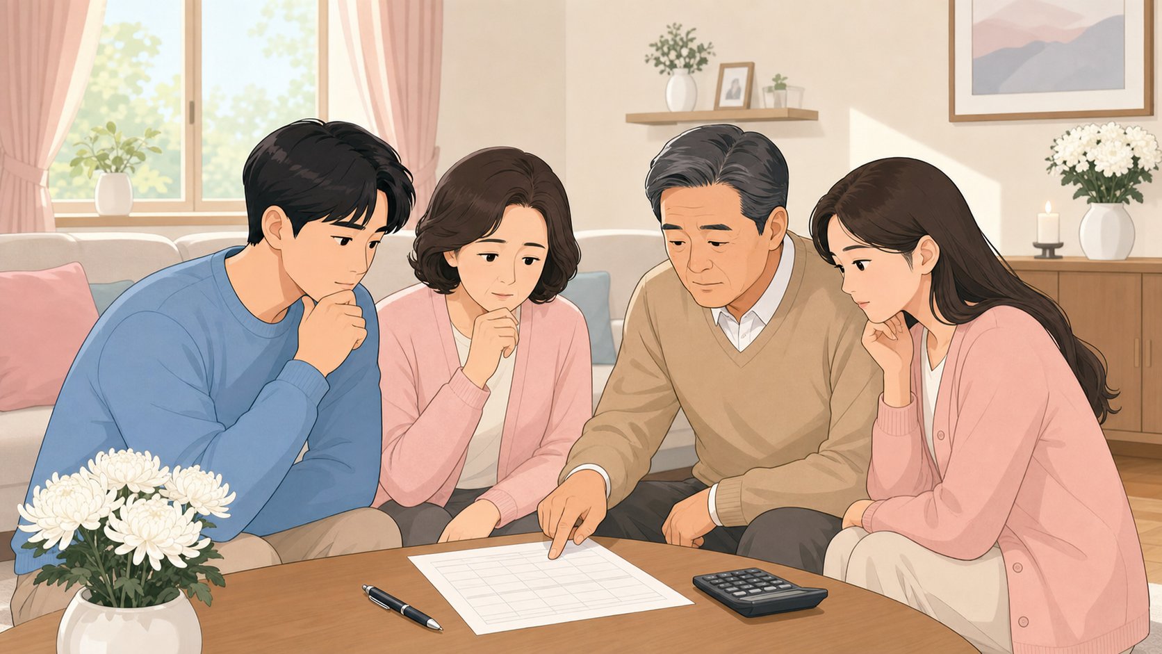 화장 비용을 비교하며 정리하는 가족