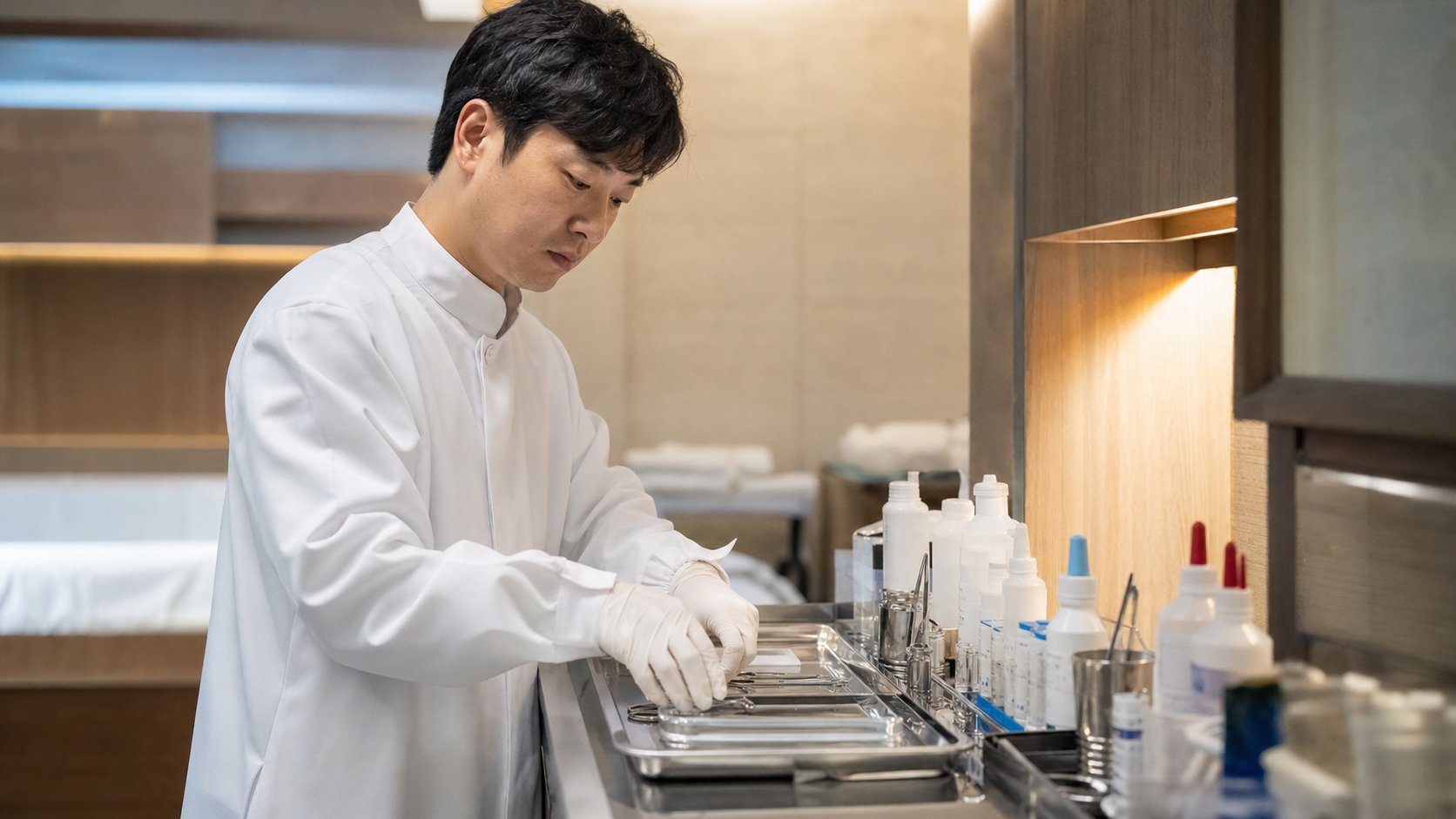 장례지도사가 시신 보존 작업을 준비하는 모습